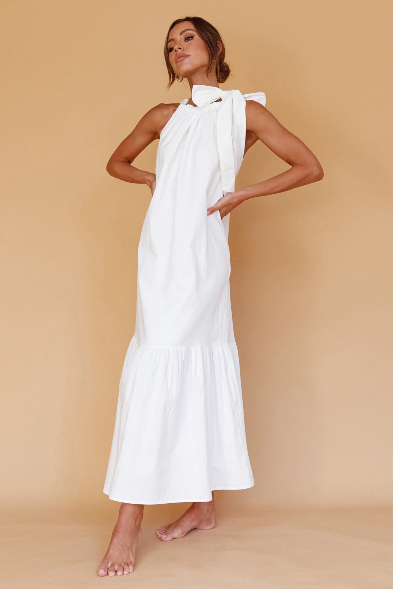 Cruise Shoulder Tie Maxi Dress White