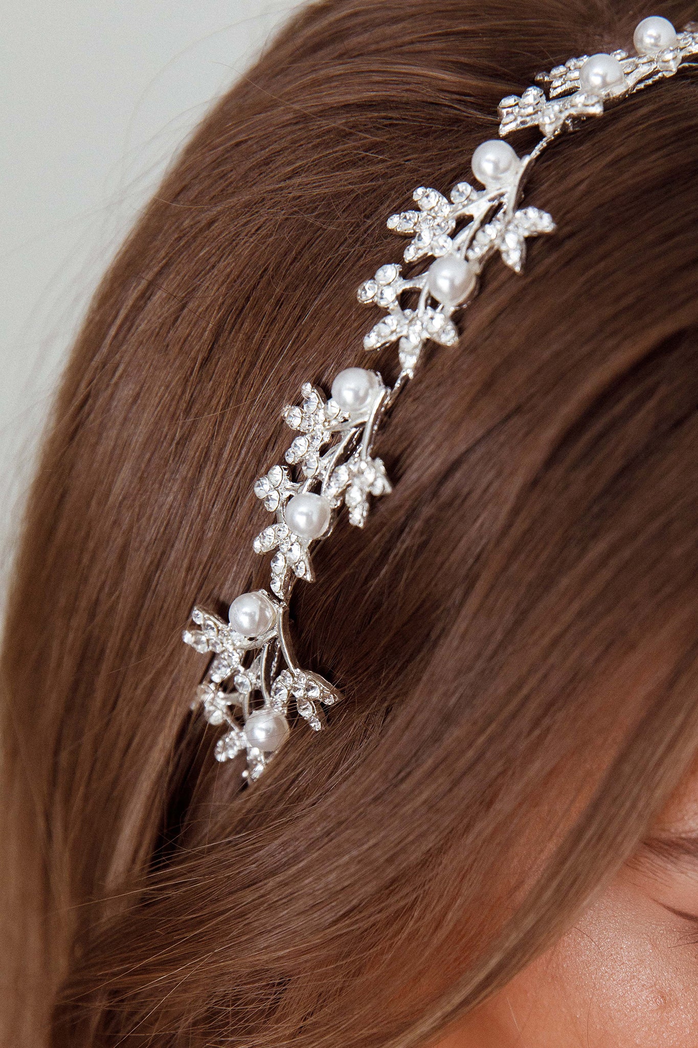 Leaves & Pearl Wire Headband Silver