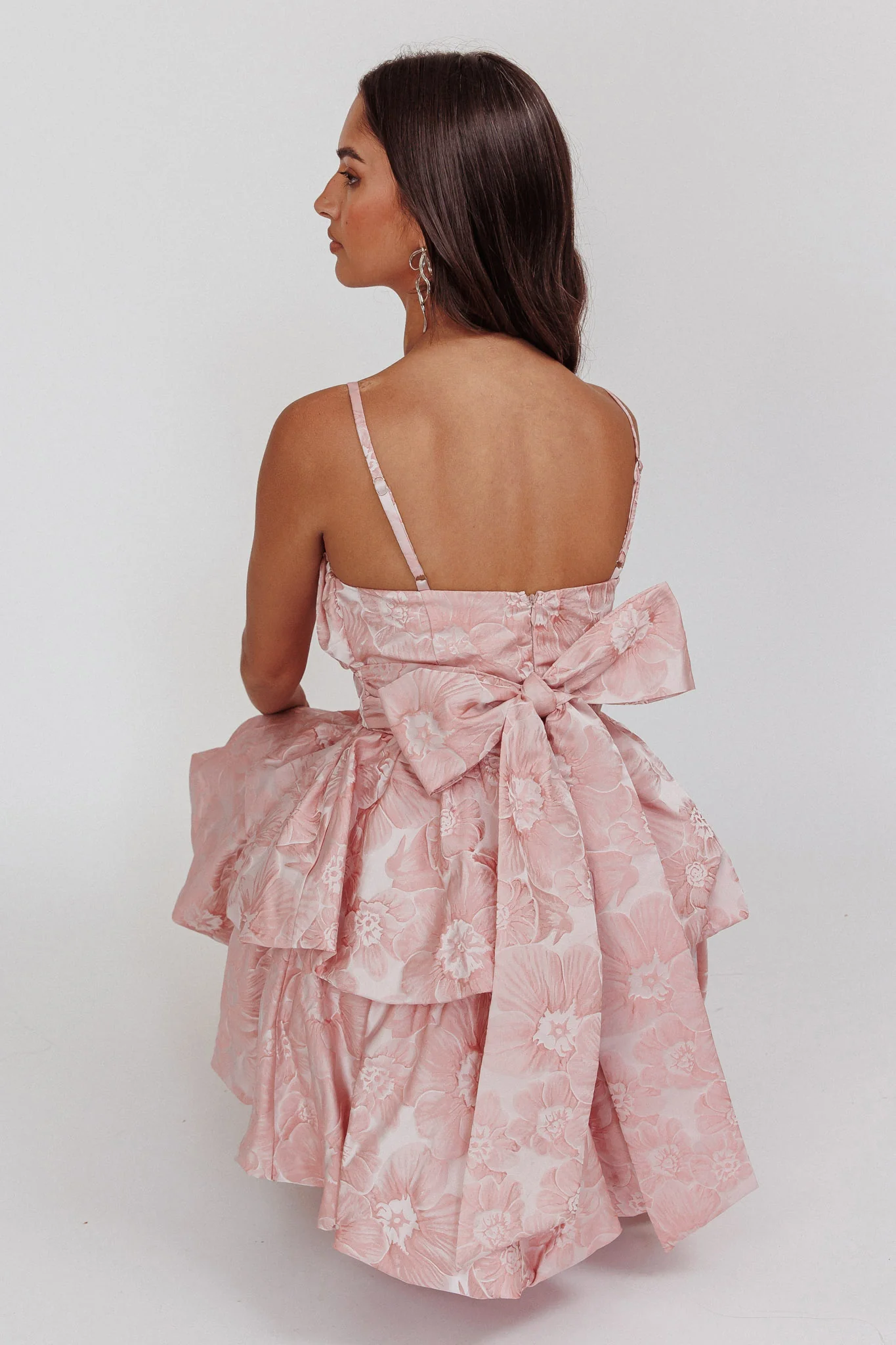 Zilara Bubble Hem Bow Dress Jacquard Pink