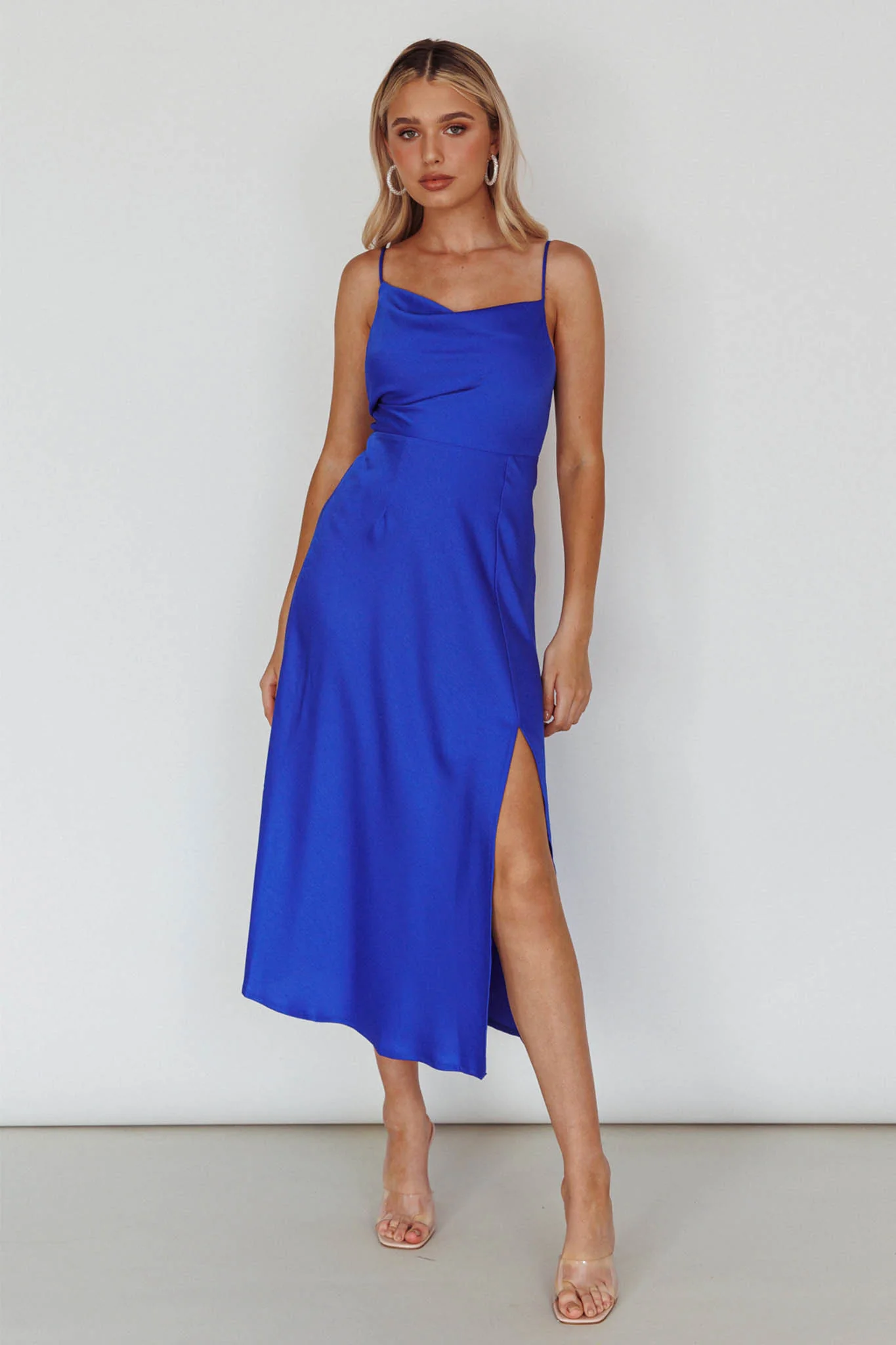 Suki Front Split Midi Dress Royal Blue