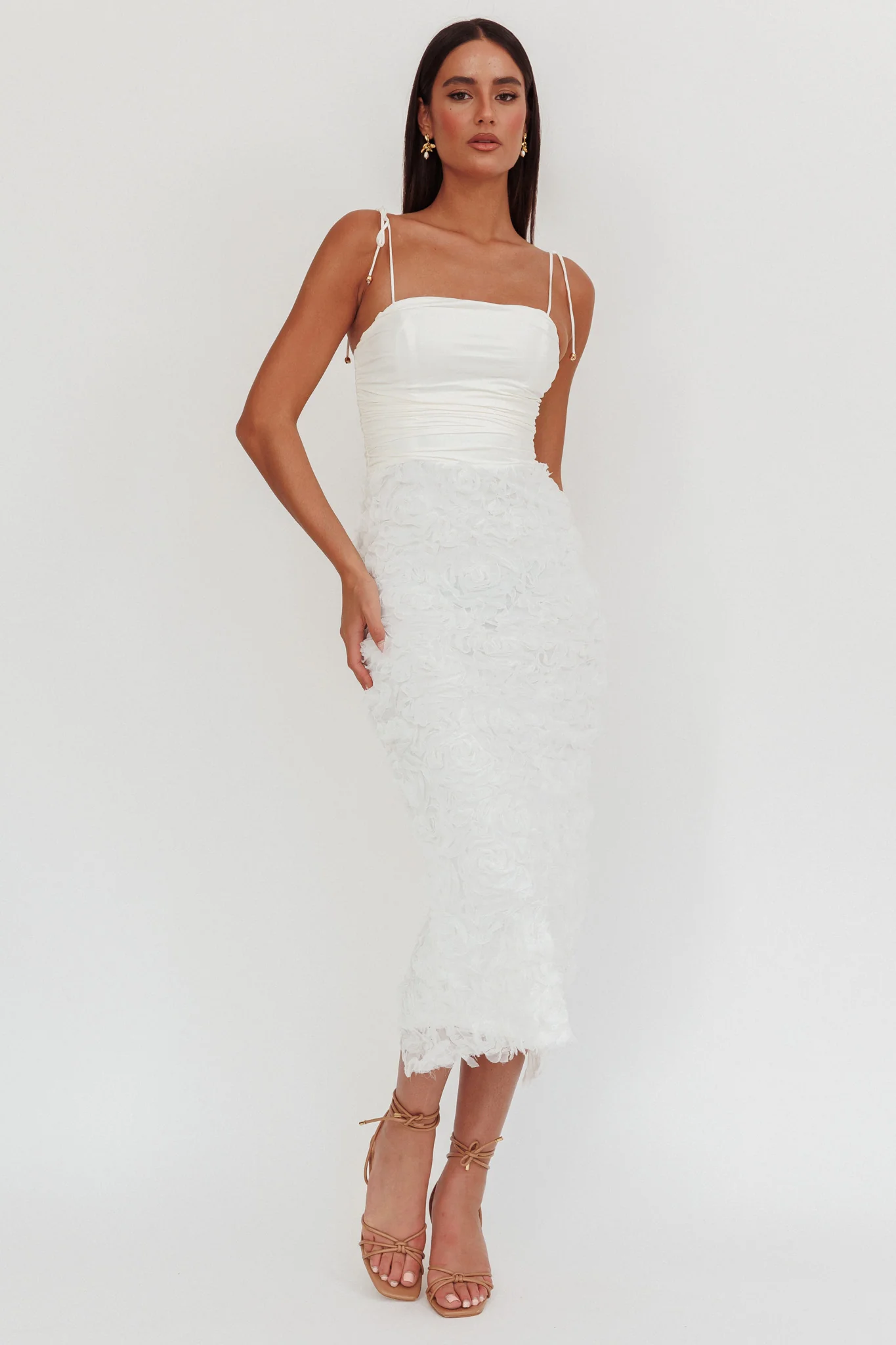 Love & Honor Textured Floral Maxi Dress White