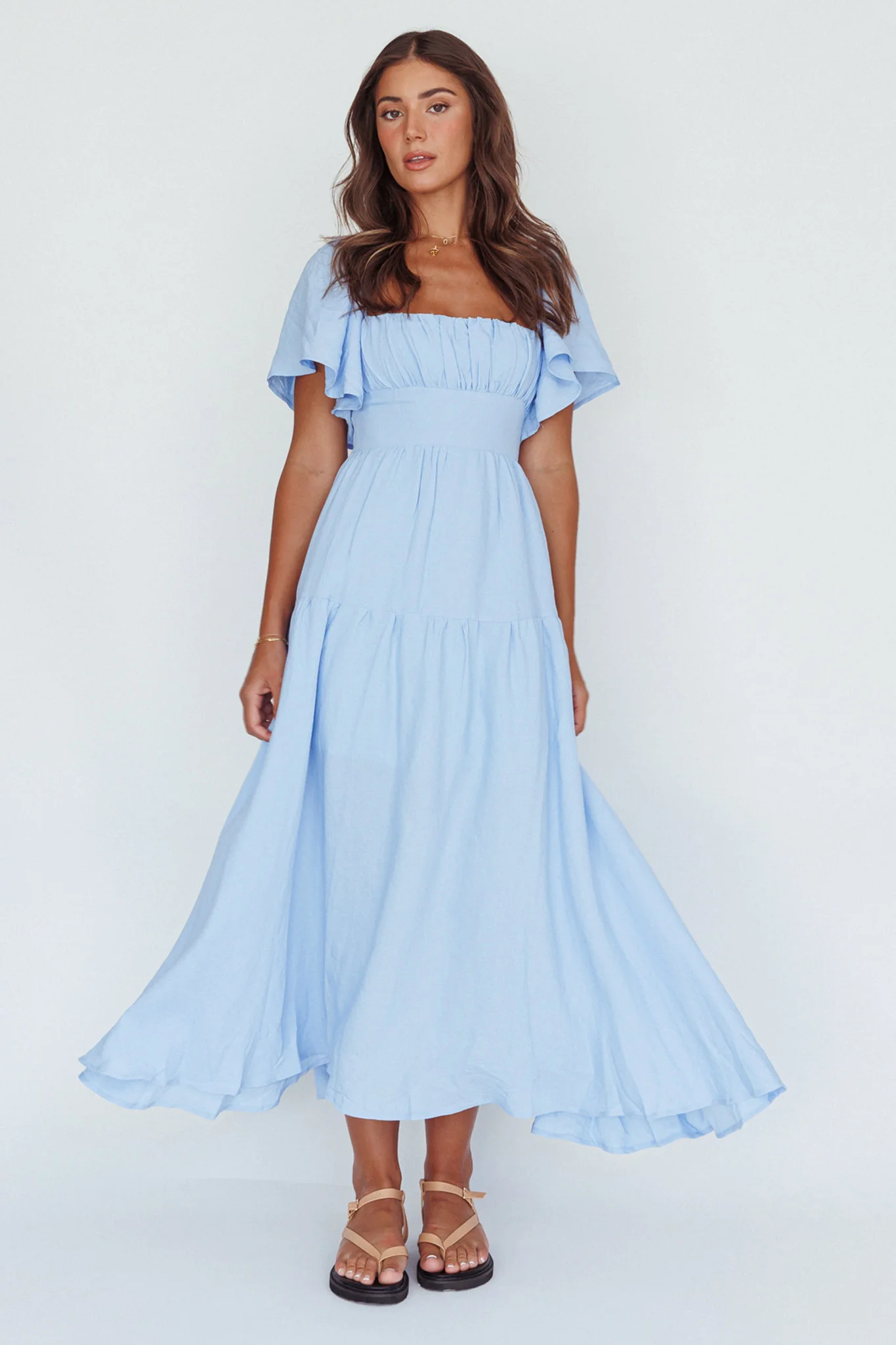 Lula Gathered Bust Midi Dress Blue