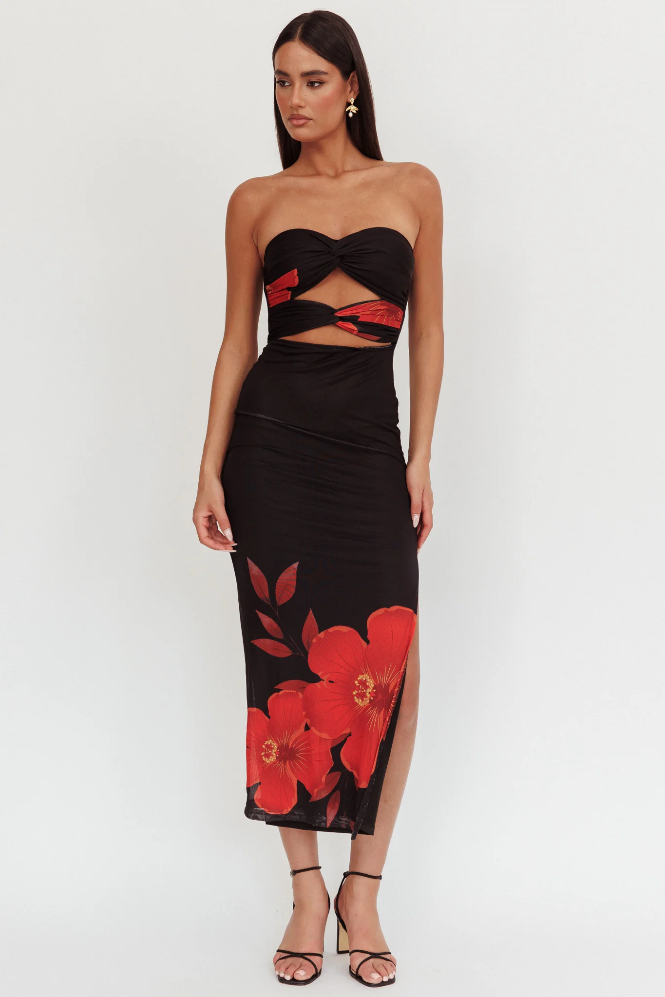 Silah Twist Bodice Maxi Dress Hibiscus Black
