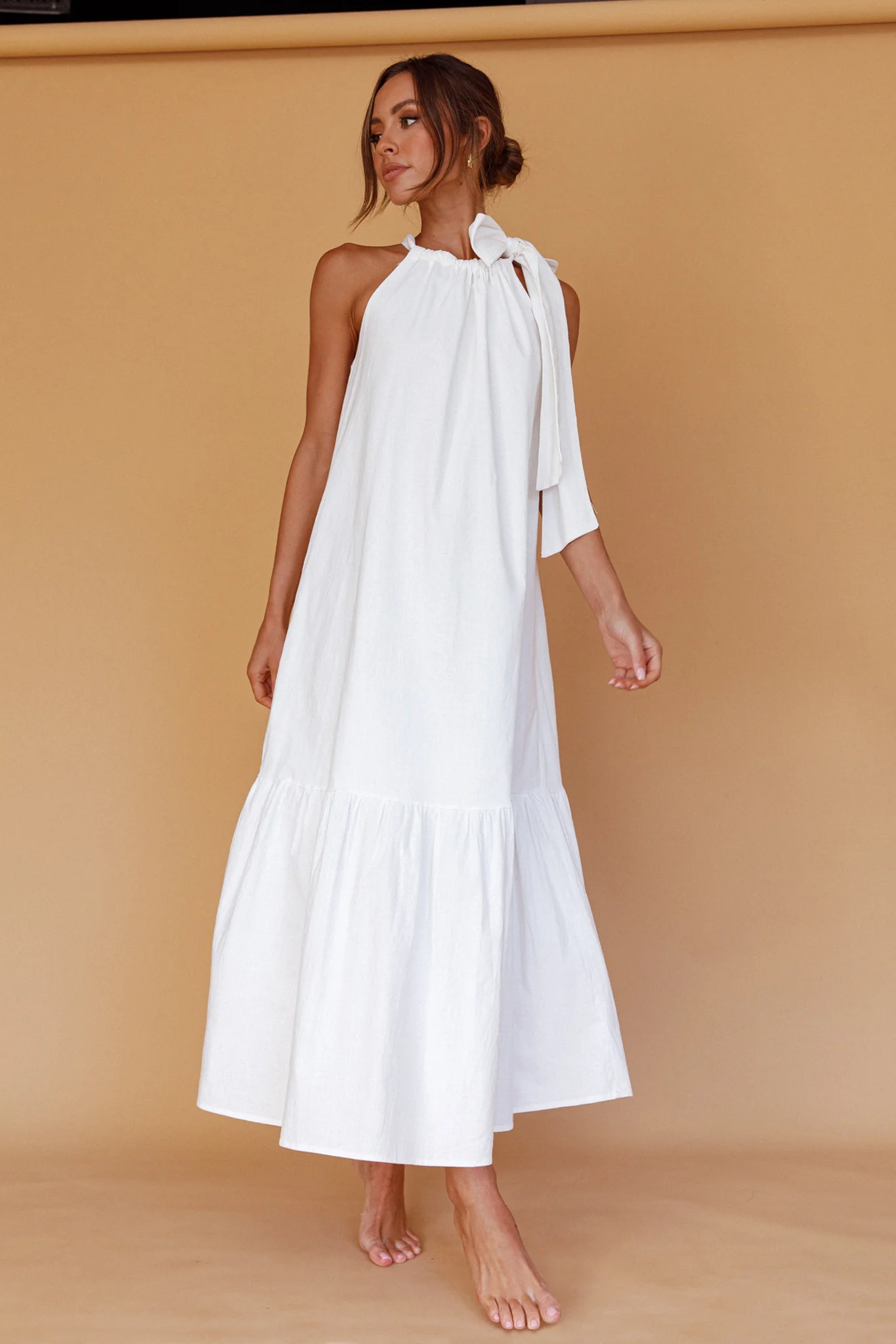 Cruise Shoulder Tie Maxi Dress White