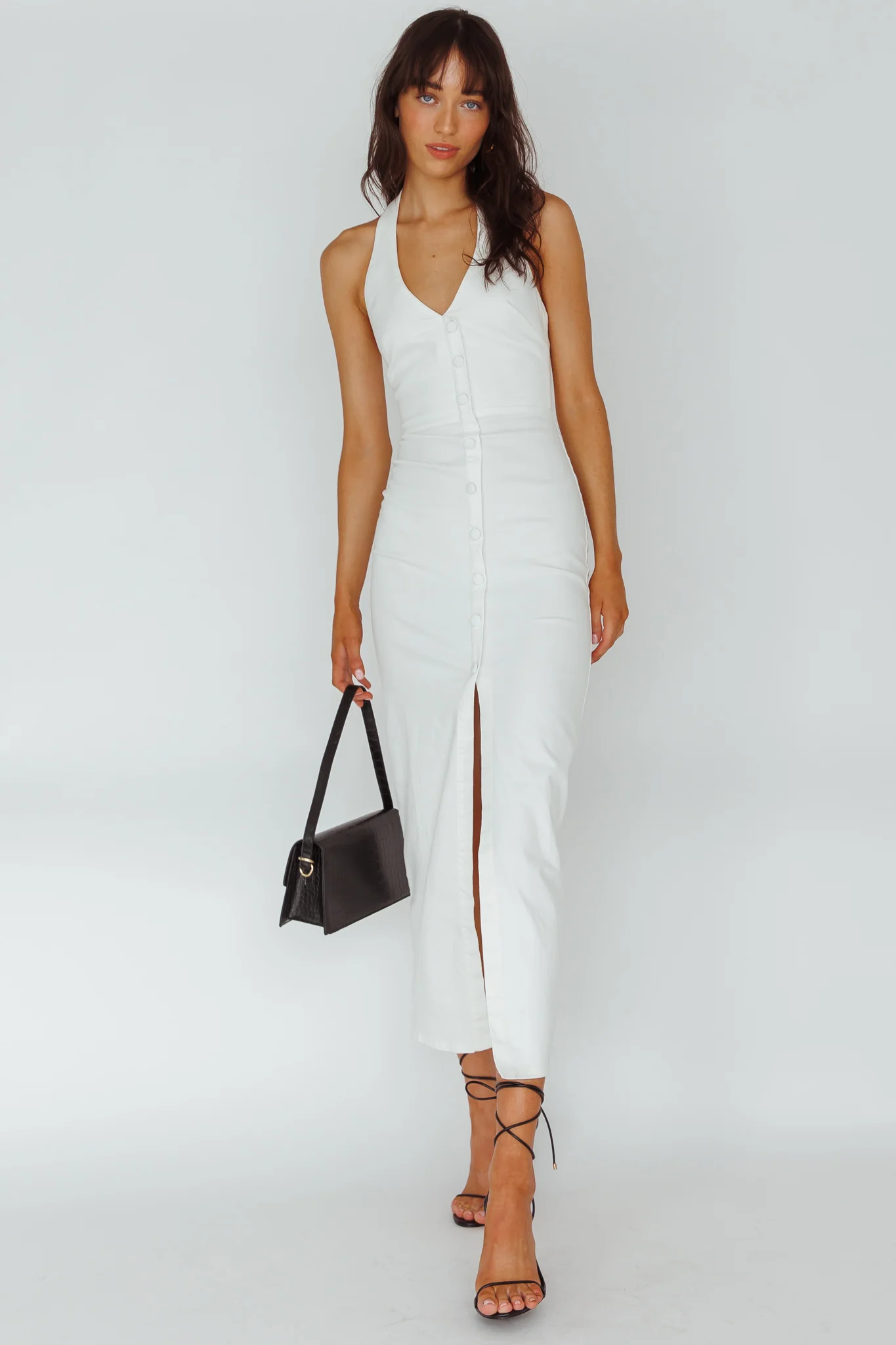 Renita Halterneck Button Maxi Dress White