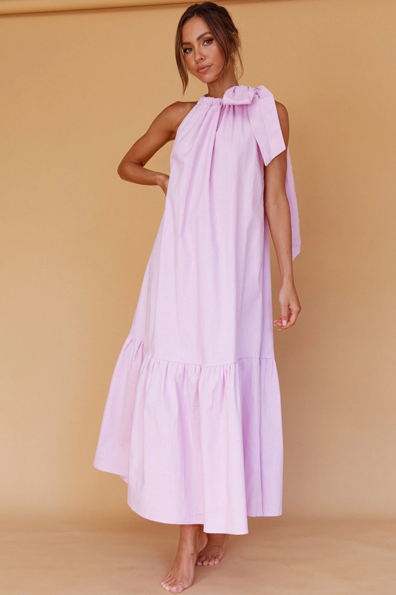 Cruise Shoulder Tie Maxi Dress Lilac