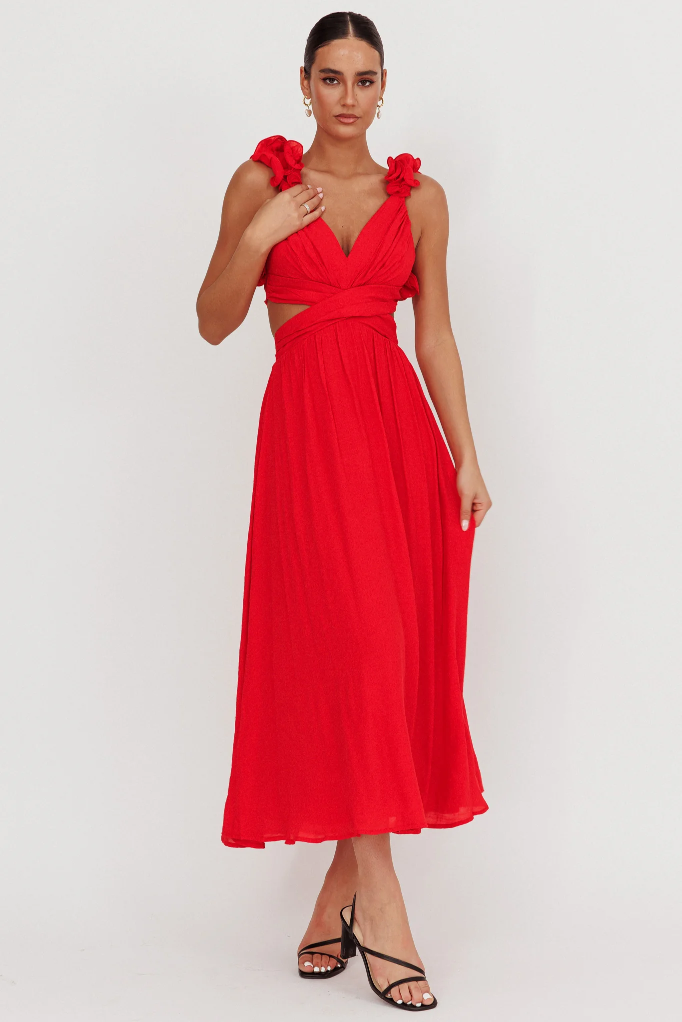 Madara Laced Back Ruffle Dress Red