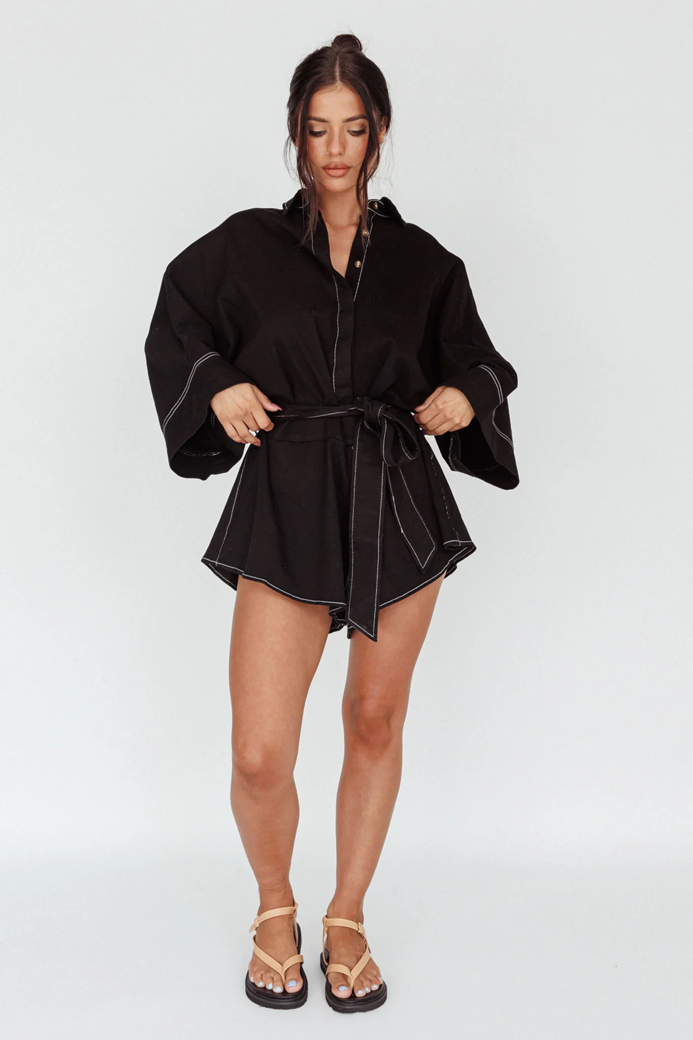 Daytona Beach Long Sleeve Shirt Romper Black