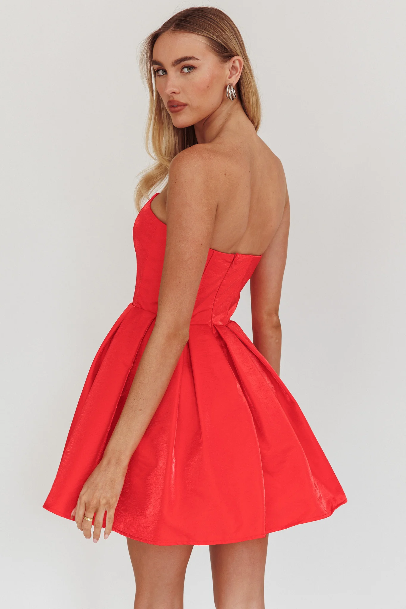 Loveless Strapless Flared Mini Dress Red
