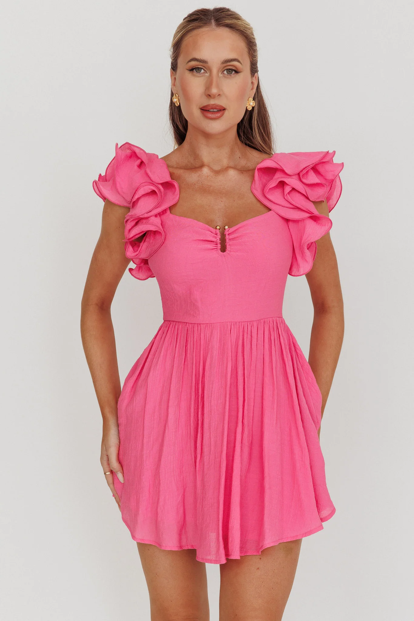Sunday Dreams Ruffle Strap Mini Dress Pink