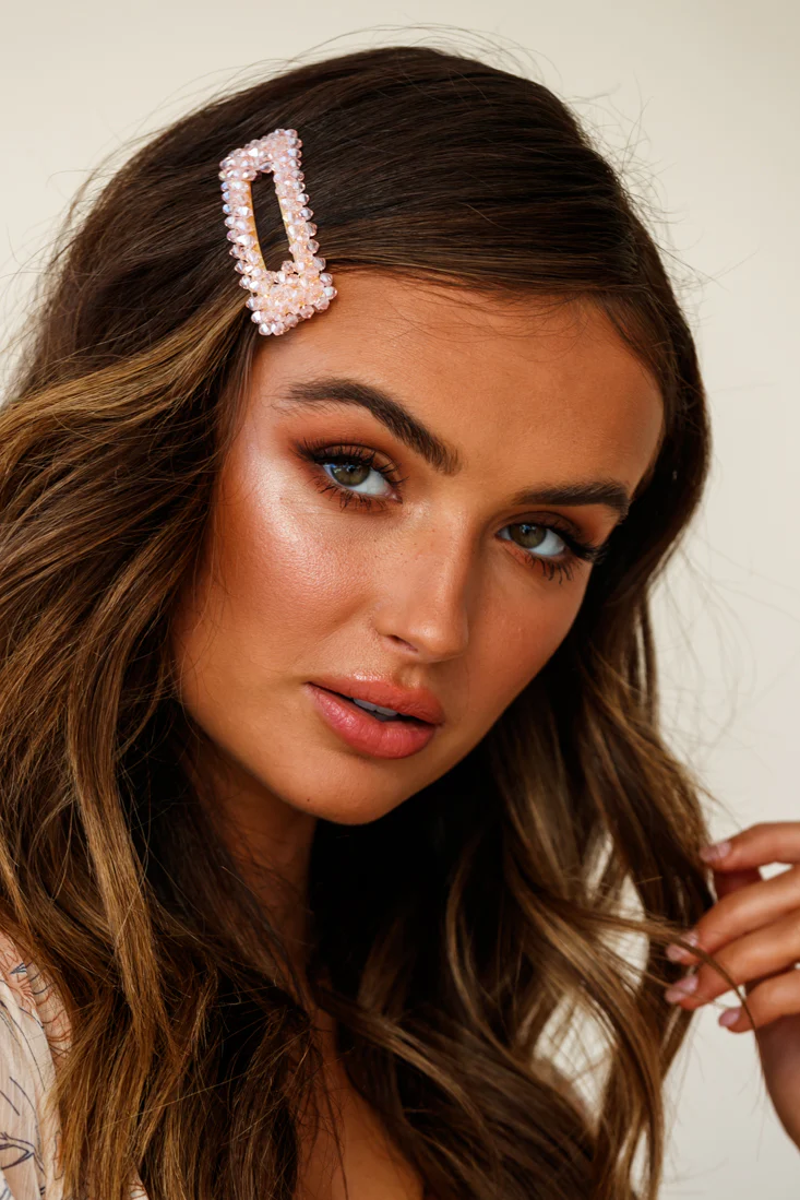 Maisy Beaded Oversized Rectangle Barrette Pink