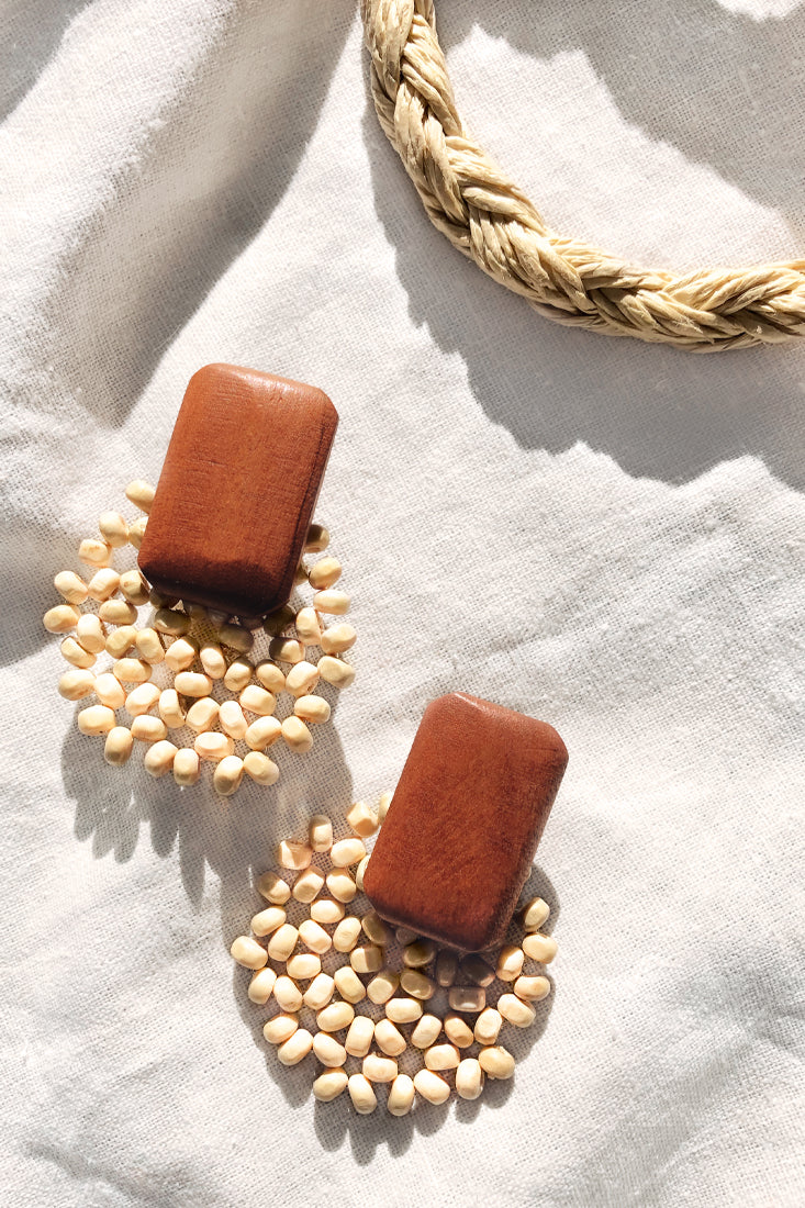 Cassie Wooden Bead Earrings Natural