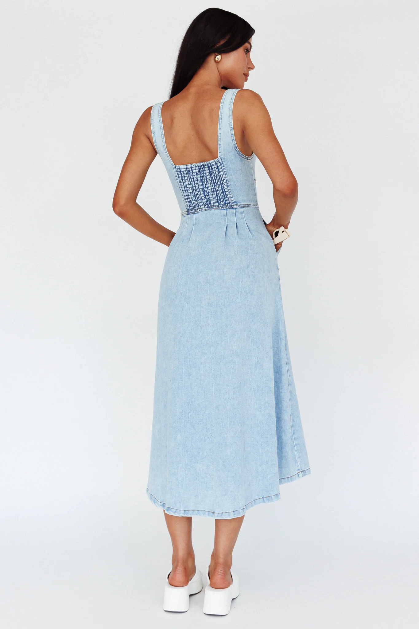 Pixie Dust Button Front Midi Dress Denim Blue