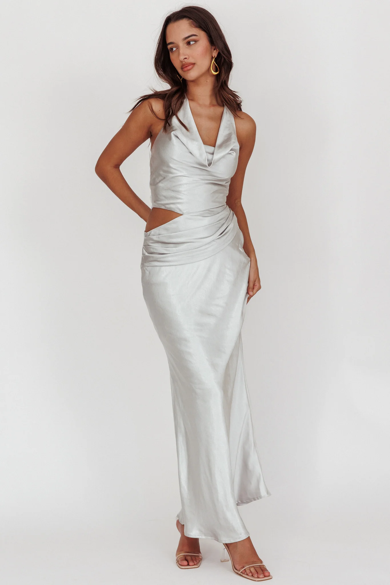 Cassiopeia Cowl Halter Neck Cut Out Maxi Dress Opal