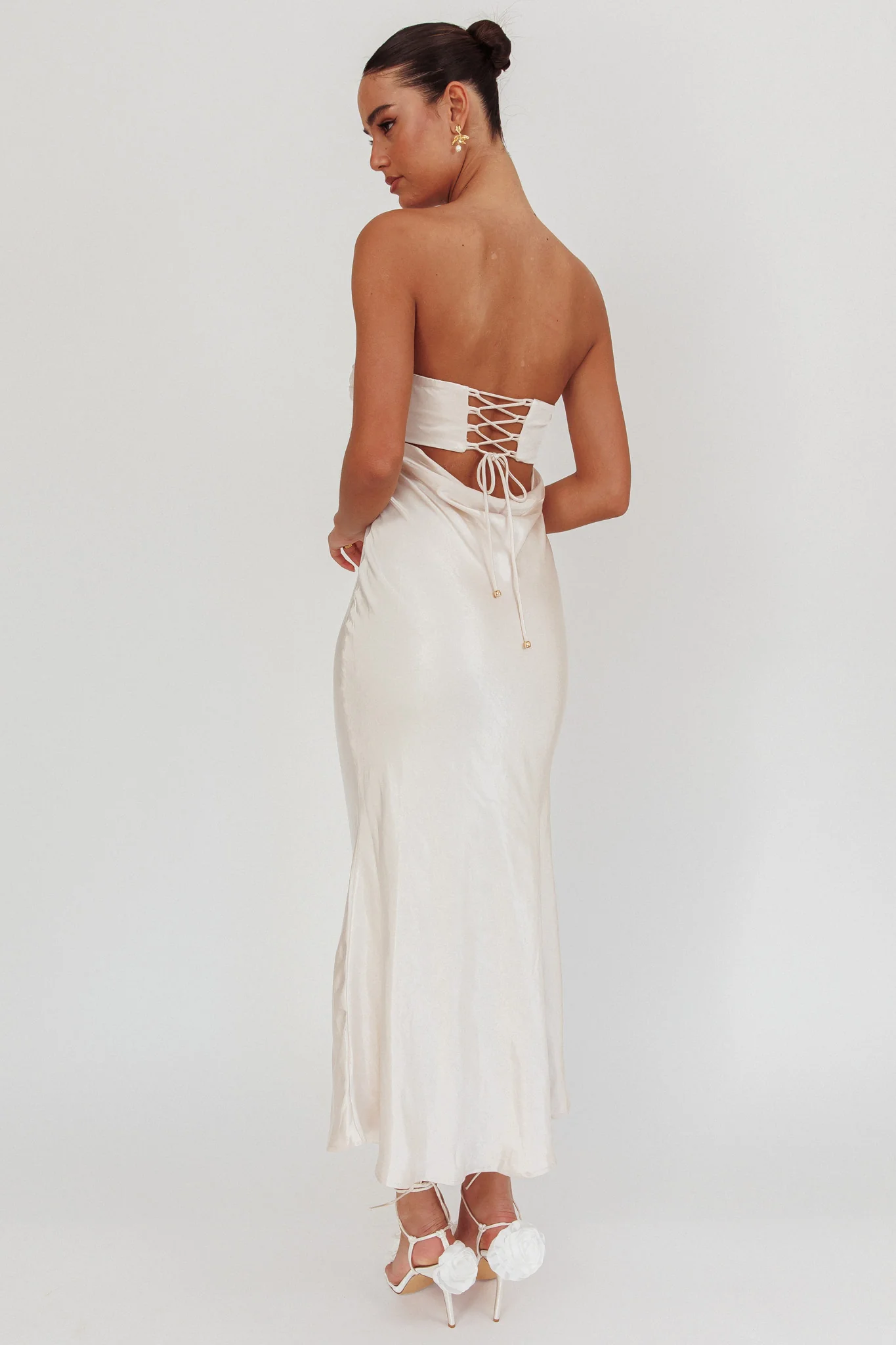 Moon Song Strapless Laced Back Dress Champagne