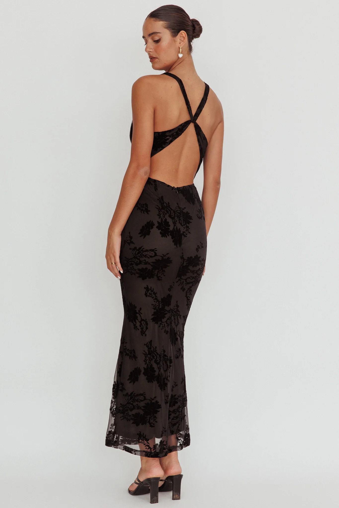 Delancy Cowl Neck Floral Maxi Dress Black
