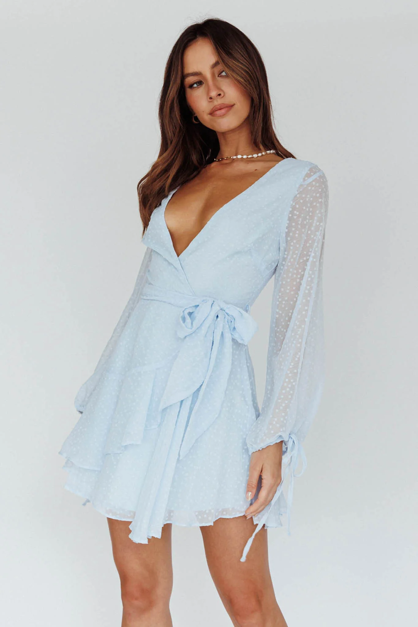 Sheri Hail Spot Chiffon Dress Blue