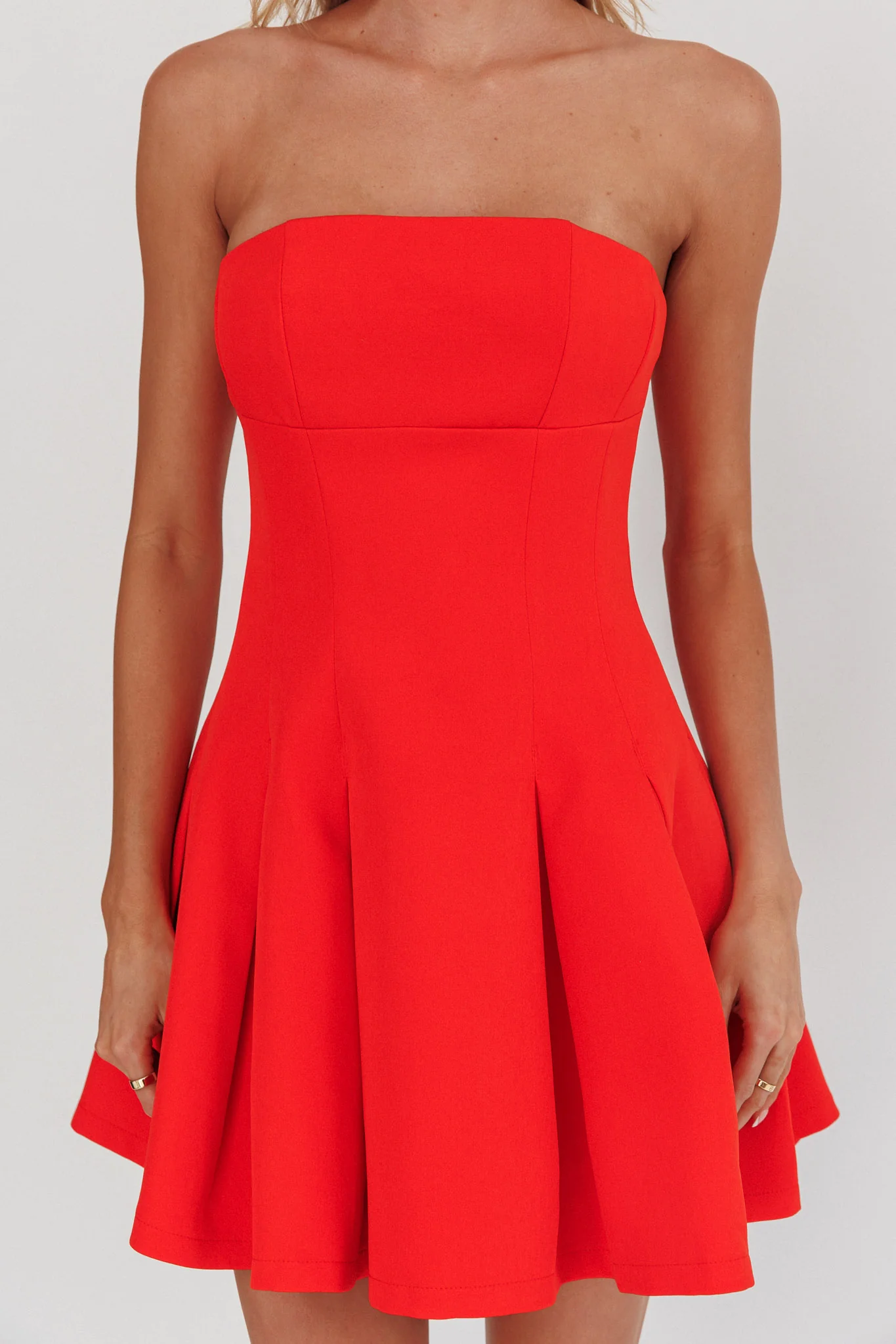 Melodic Strapless Pleat Mini Dress Red
