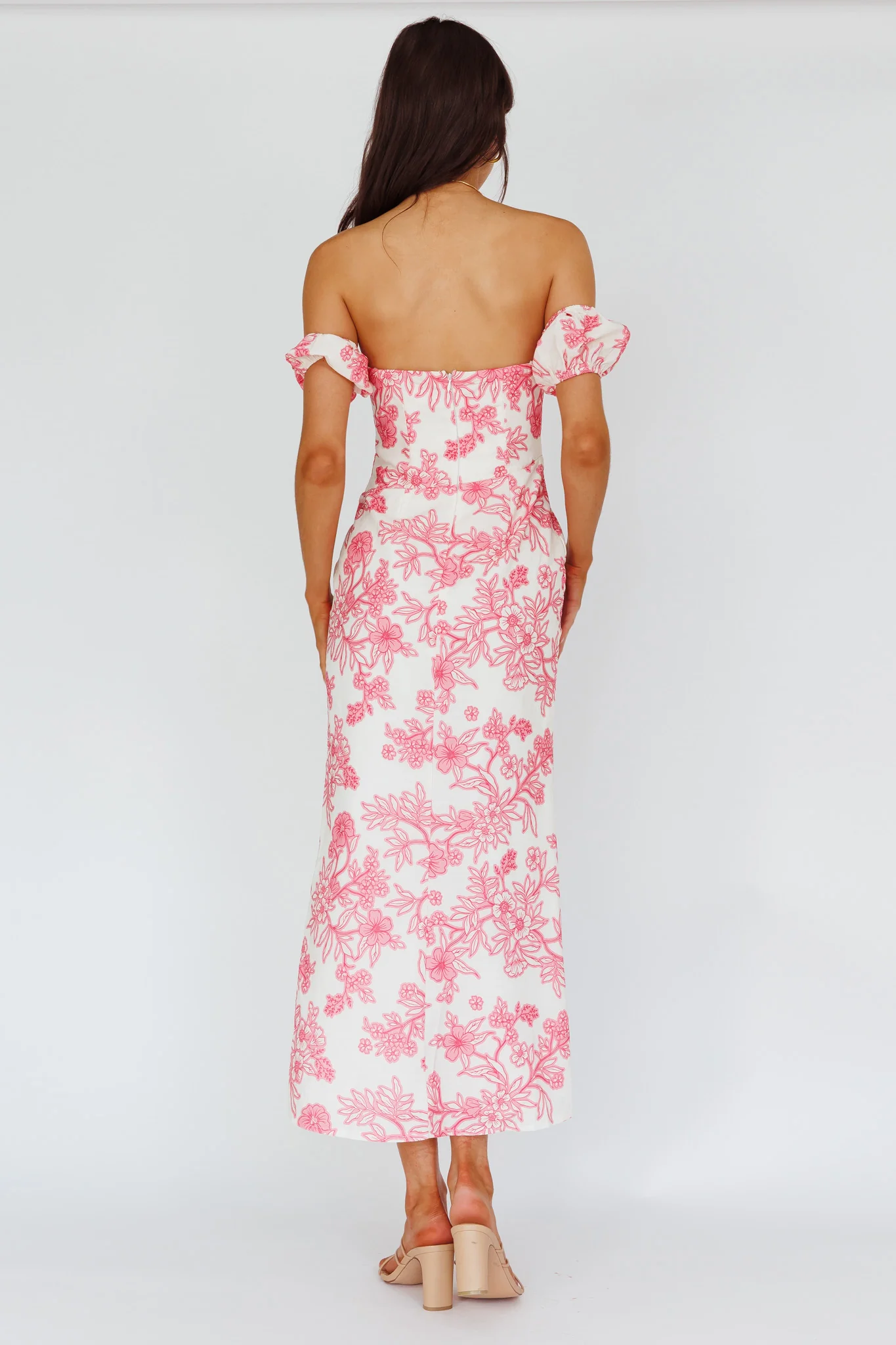 Olivier Off-Shoulder Midi Dress Floral Pink