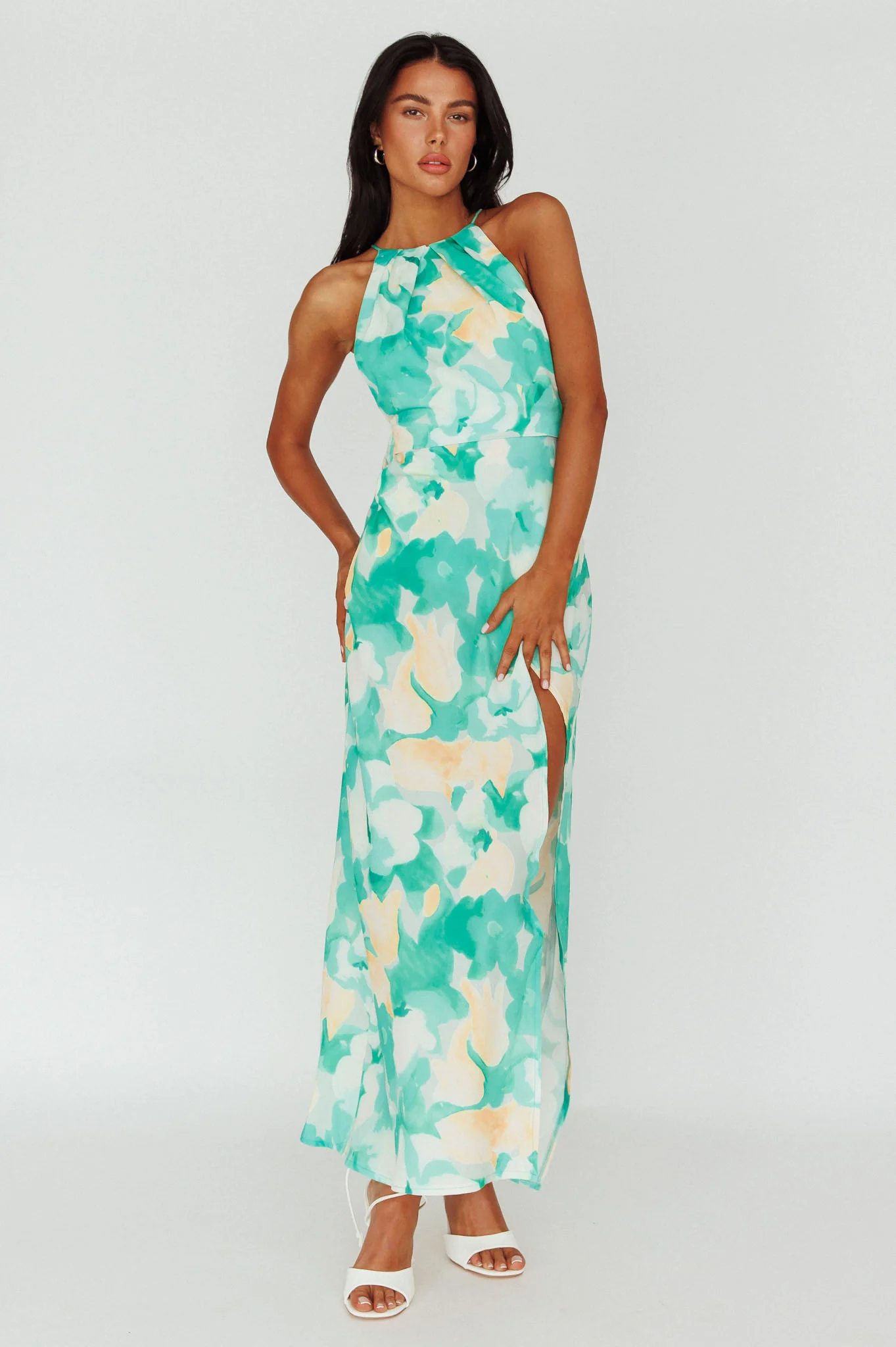 Val Cowl Back Maxi Dress Floral Green