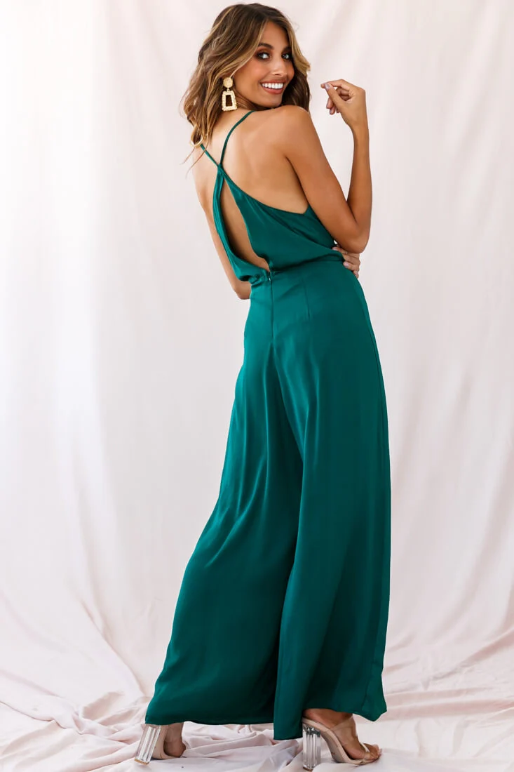 Jaclyn Wide-Leg Cowl Neck Jumpsuit Forest Green