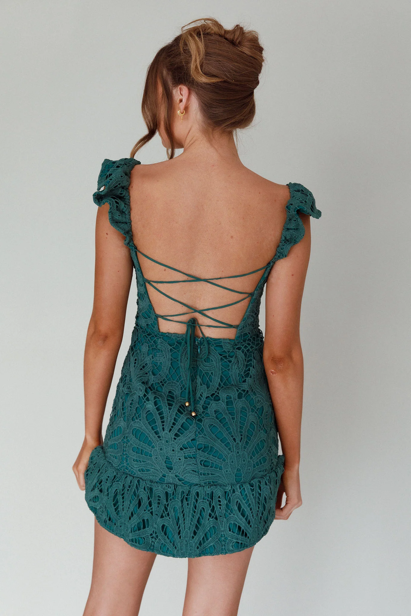 Mon Papillon Lace Mini Dress Forest Green