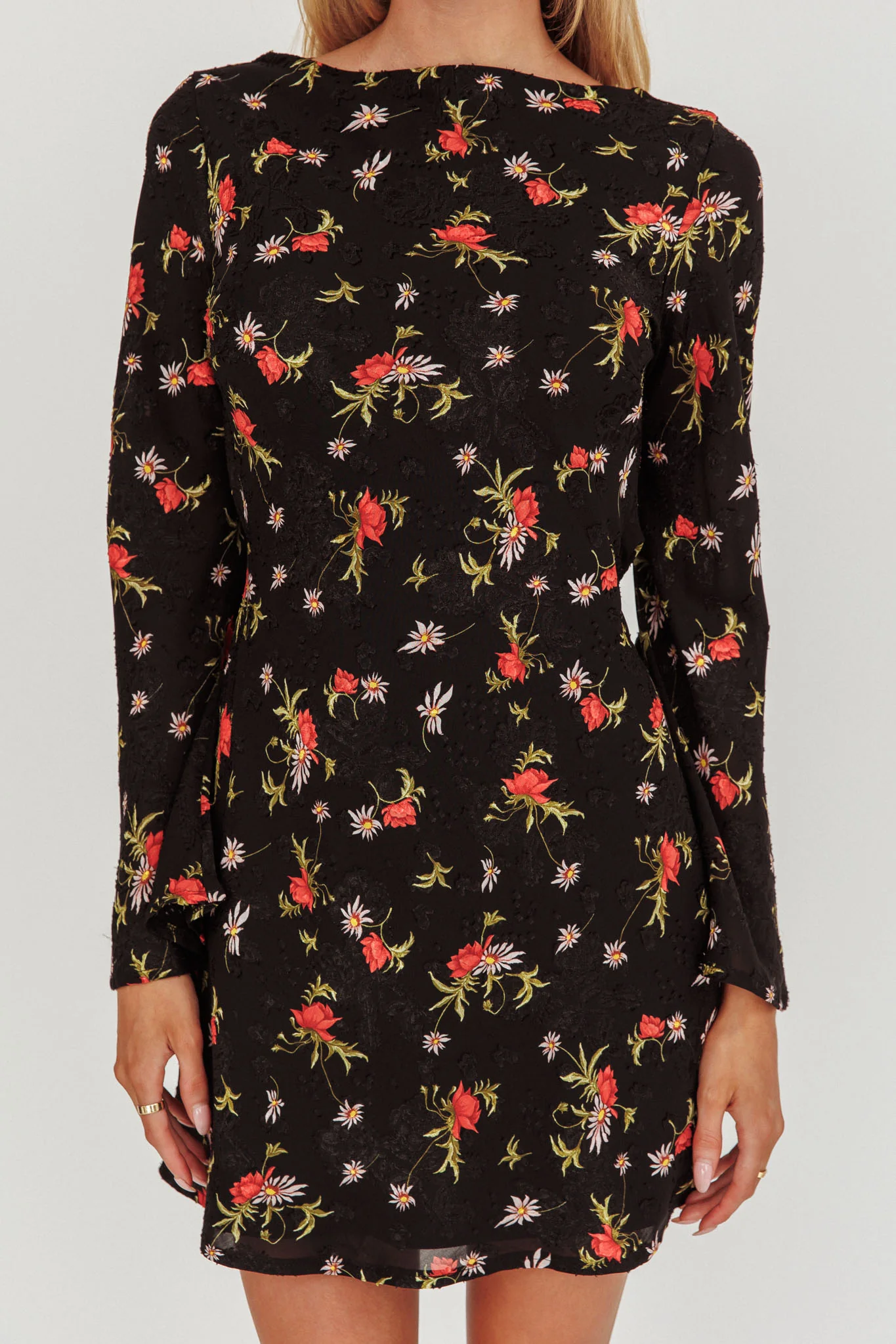 Thriller Long Sleeve Backless Mini Dress Floral Black
