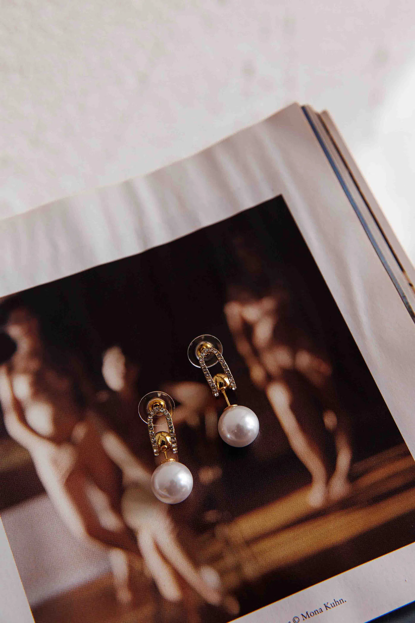 Maia Pearl Diamante Earrings Gold