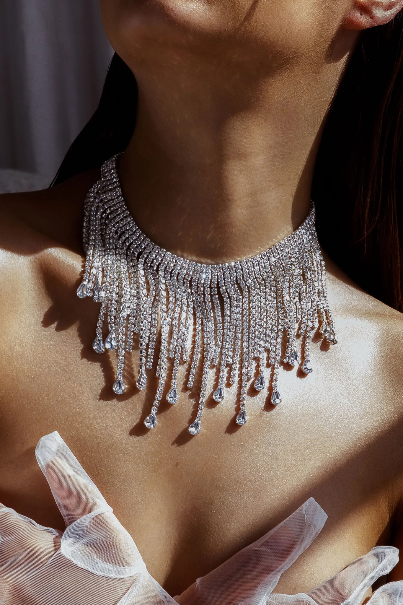 Isadora Cascade Crystal Necklace Silver