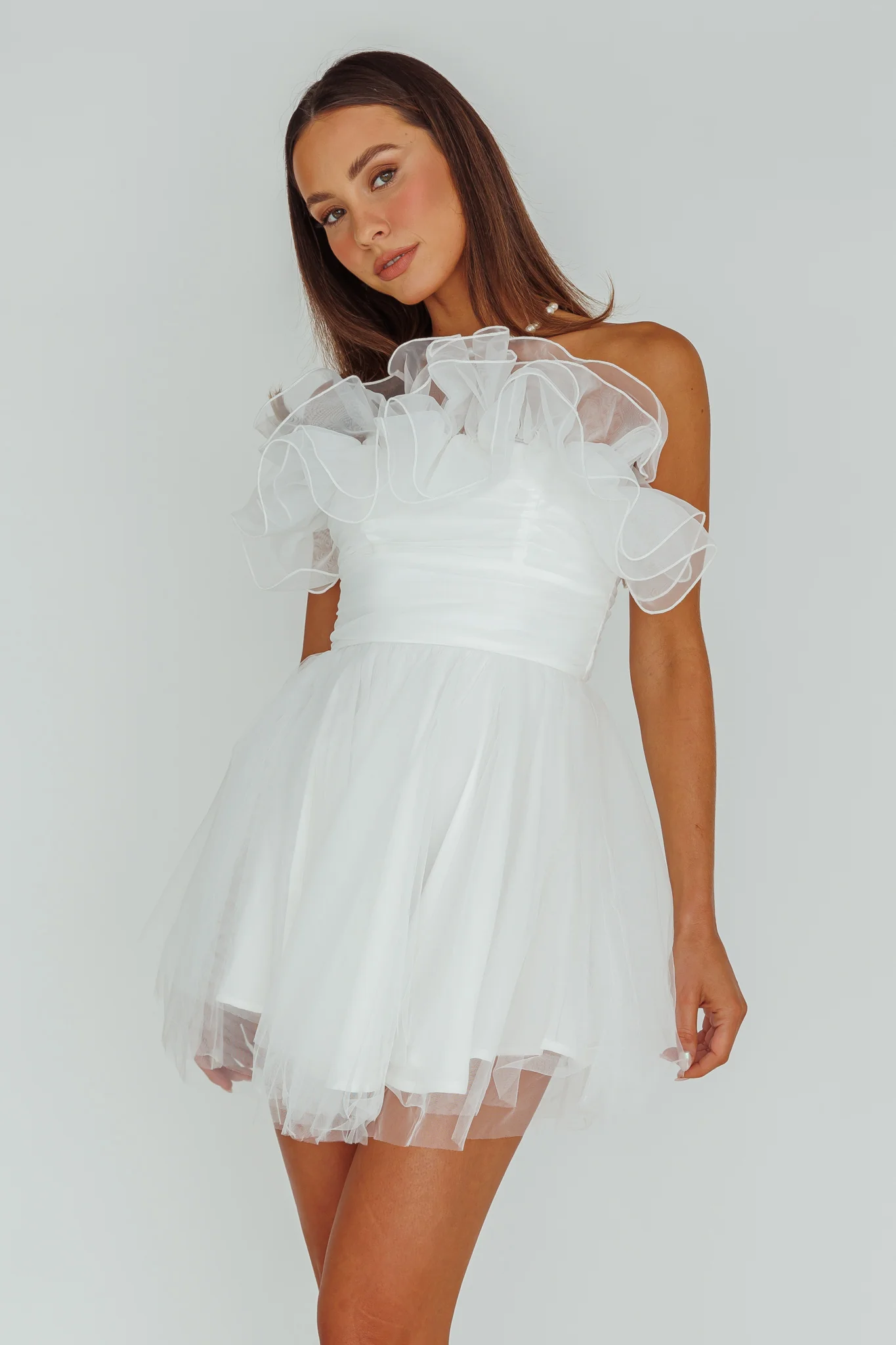 My Beloved Organza Frill Mini Dress White
