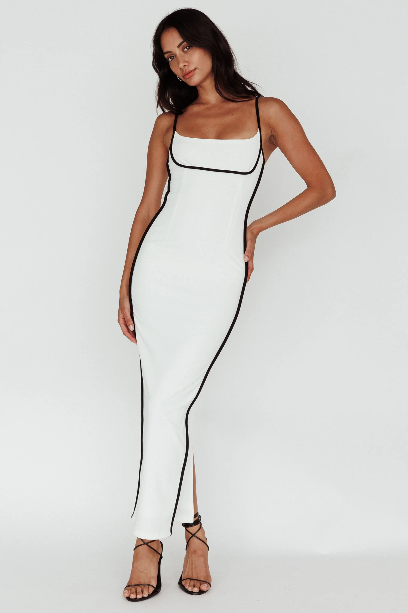 Sunny Coast Piping Trim Maxi Dress White/Black