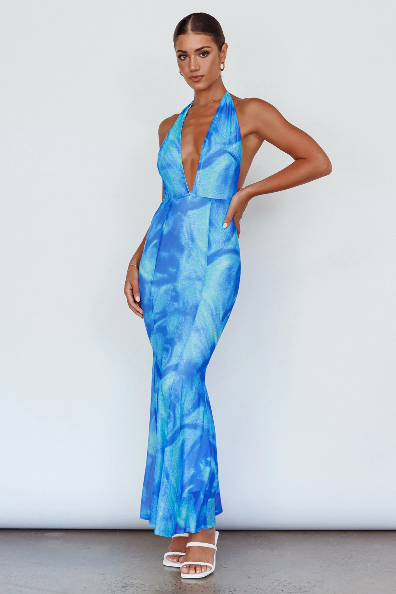 Mayah Halterneck Maxi Dress Printed Blue
