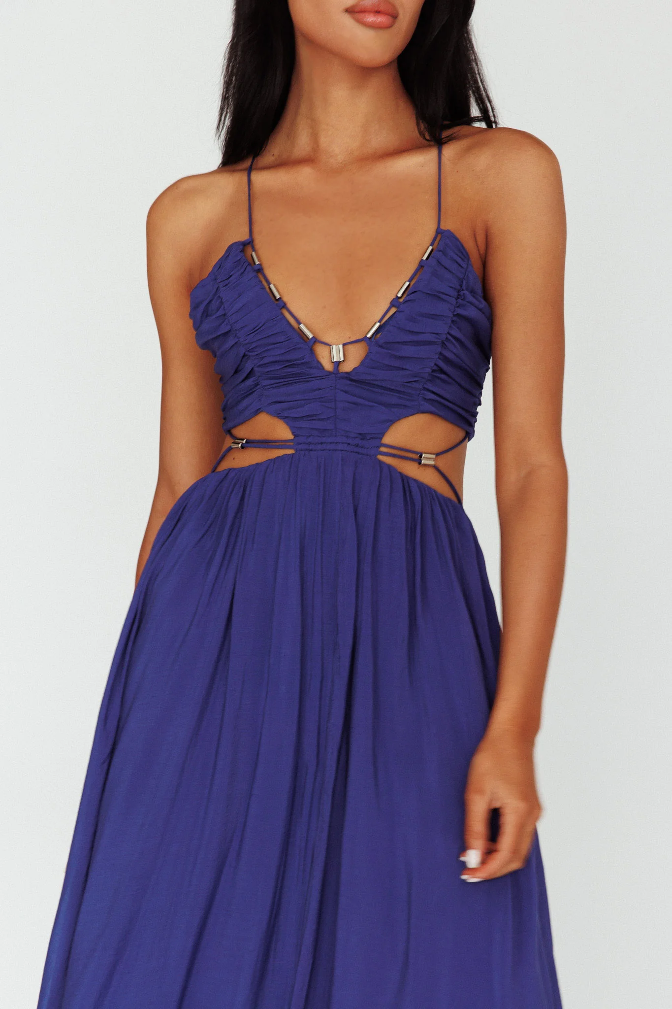 Tenyl Open Back Strappy Midi Dress Navy