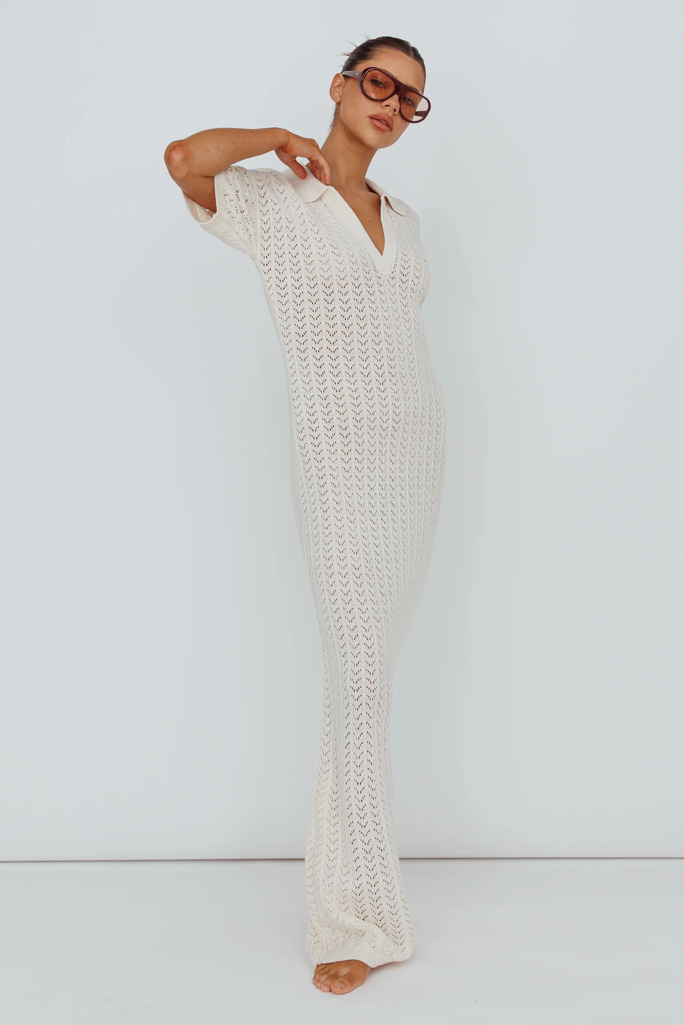 Clearwater Crochet Short Sleeve Maxi Dress White