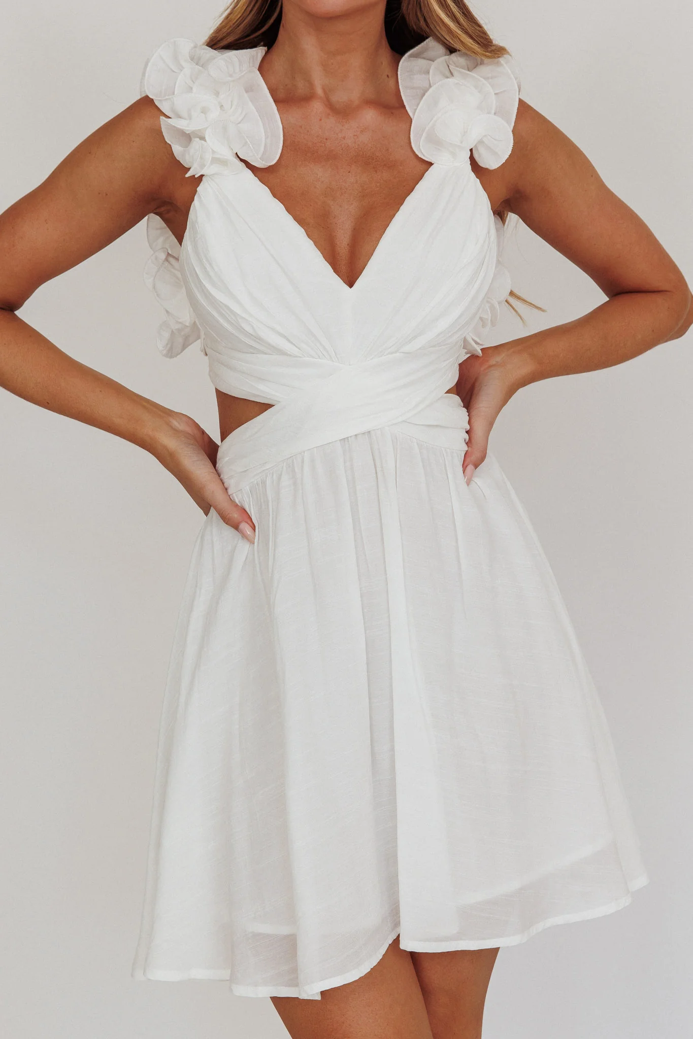 Madara Lace-Up Back Mini Dress White