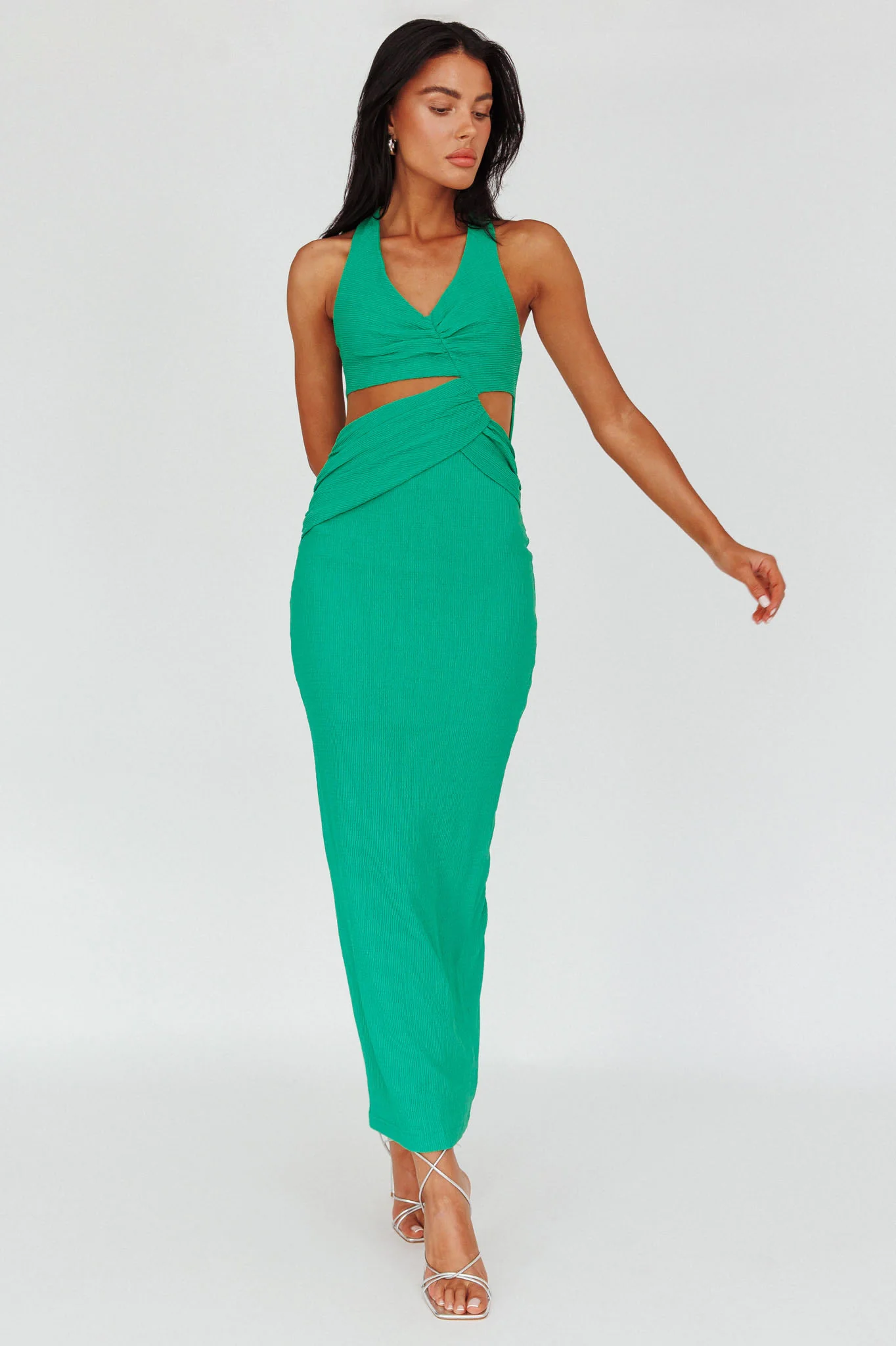 Giulia Cut-out Ribbed Halterneck Midi Dress Green