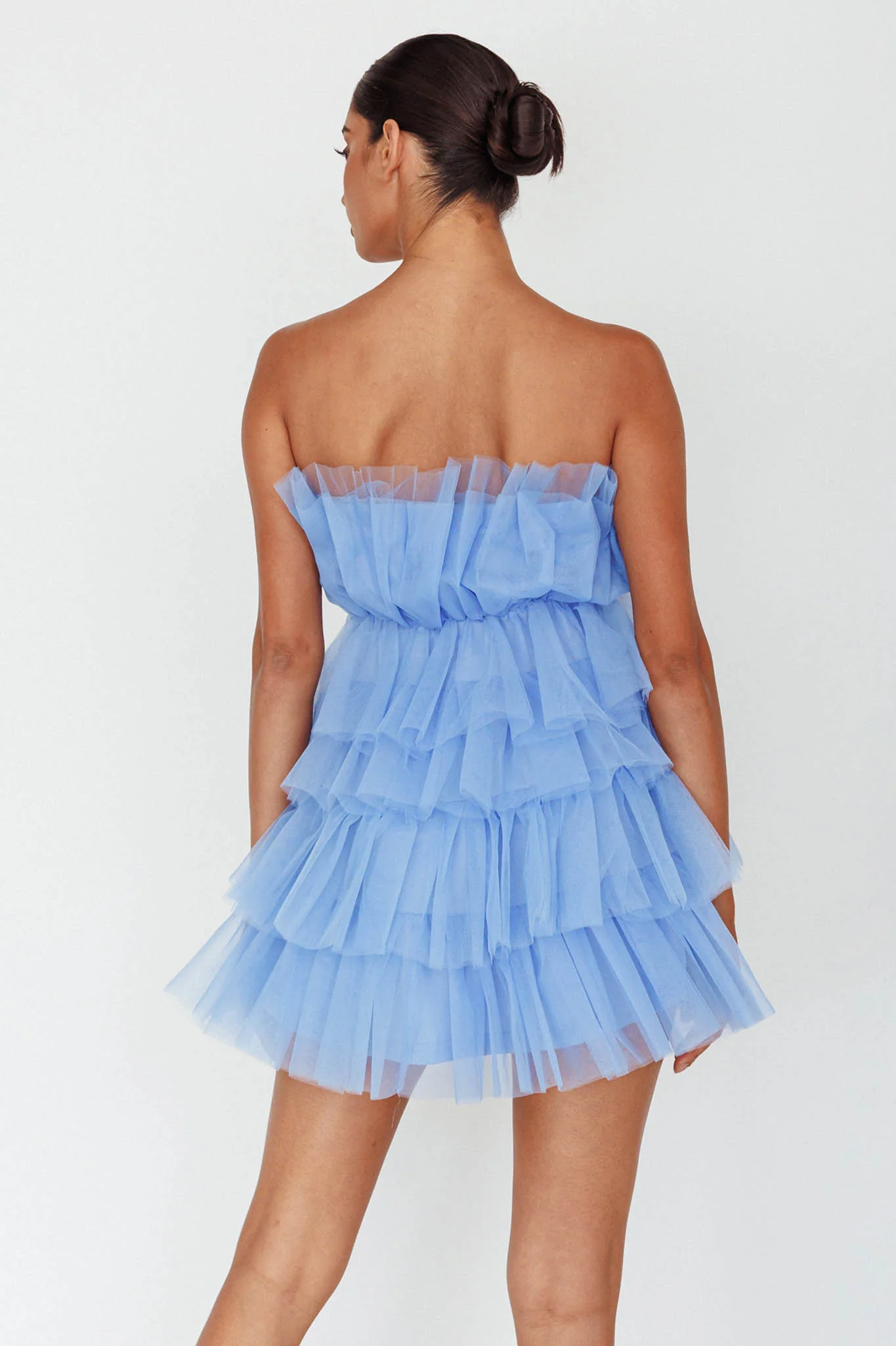 Bon Bon Tiered Mesh Mini Dress Steel Blue