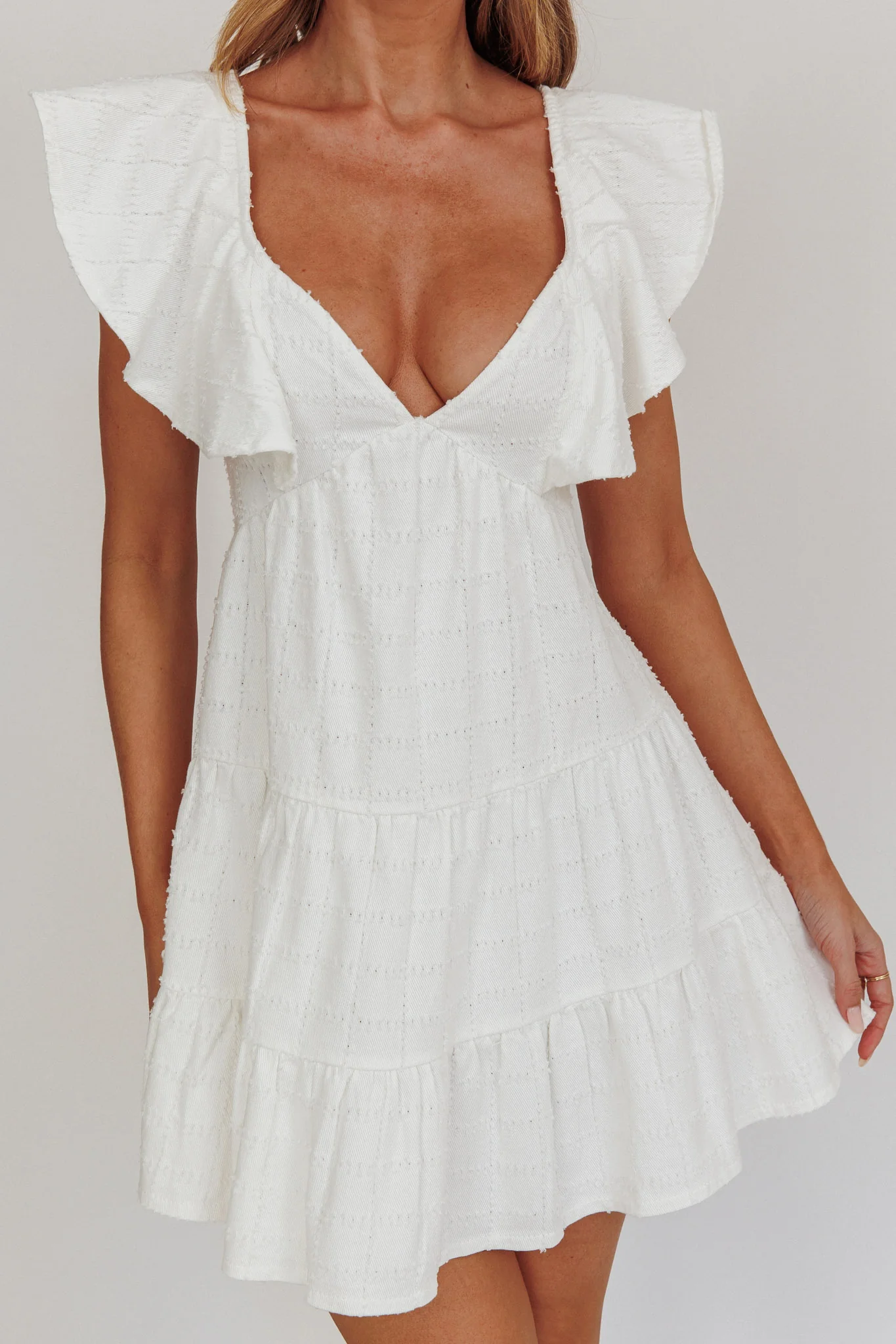 Daffodil Ruffle A-Line Mini Dress White