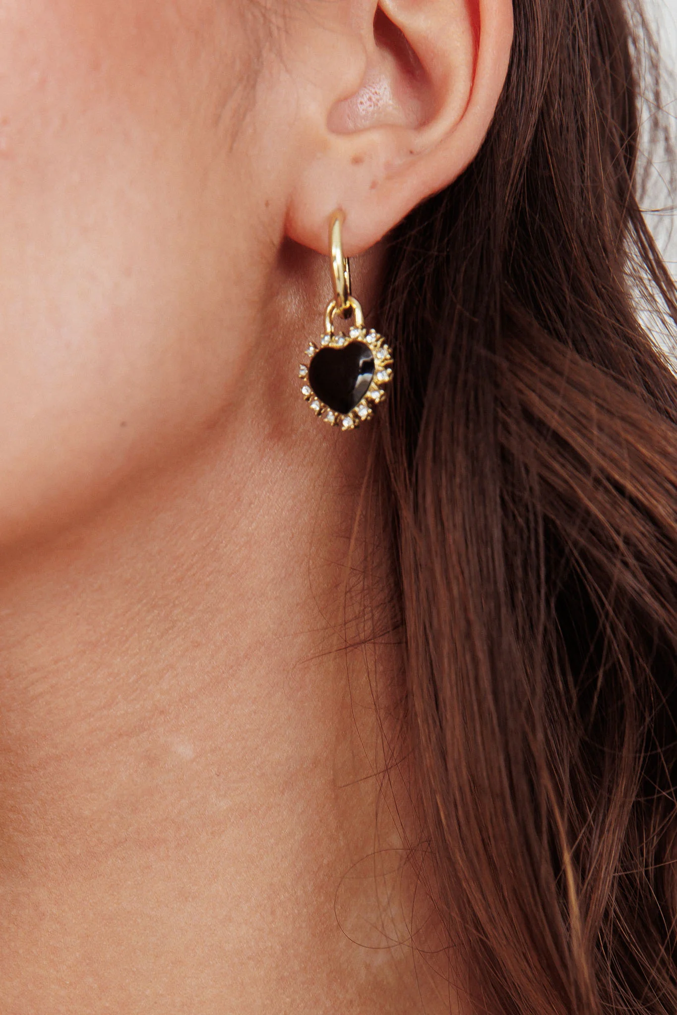 Lovers Enamel Heart Rhinestone Earrings Gold