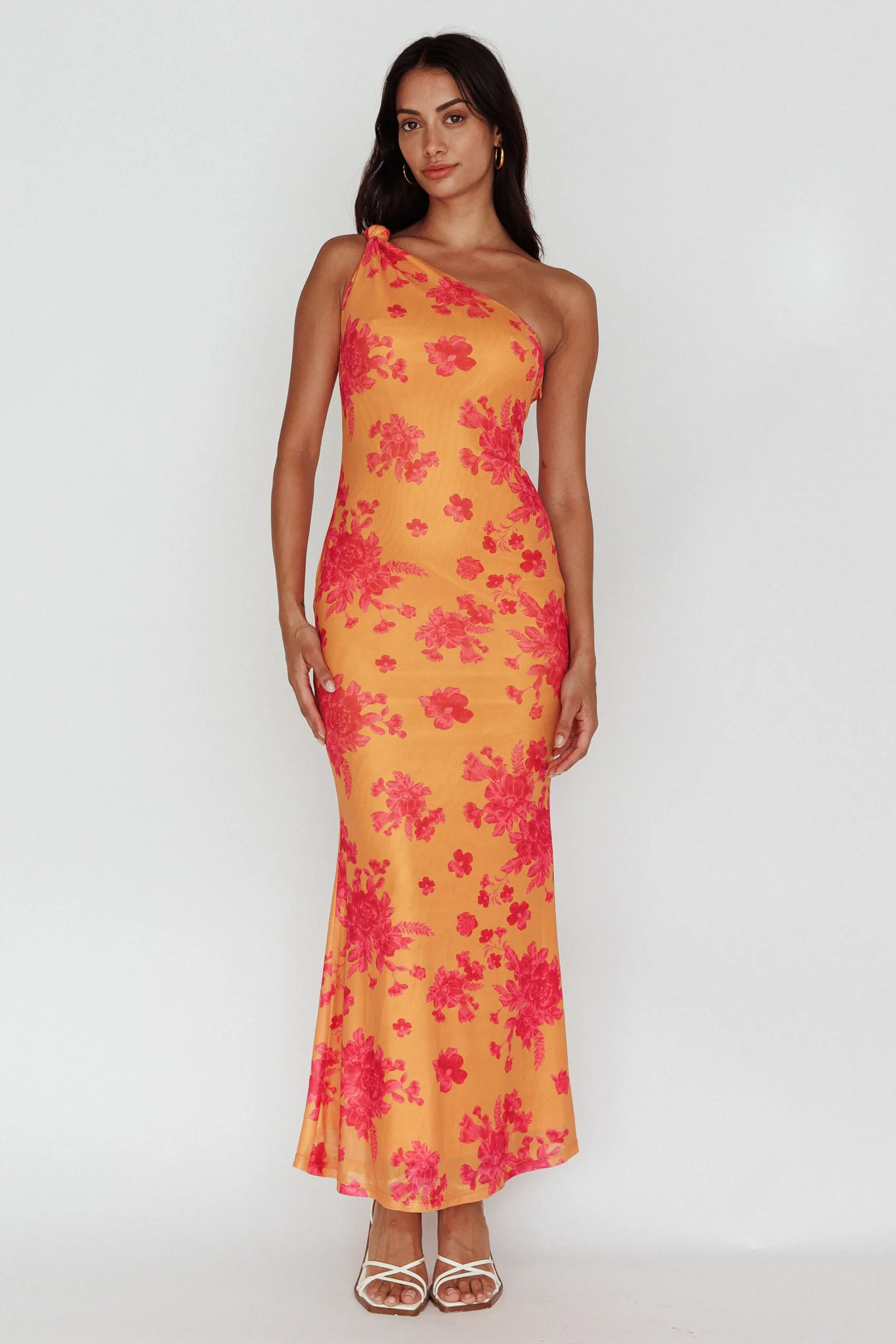 Portland One-Shoulder Jersey Maxi Dress Floral Orange