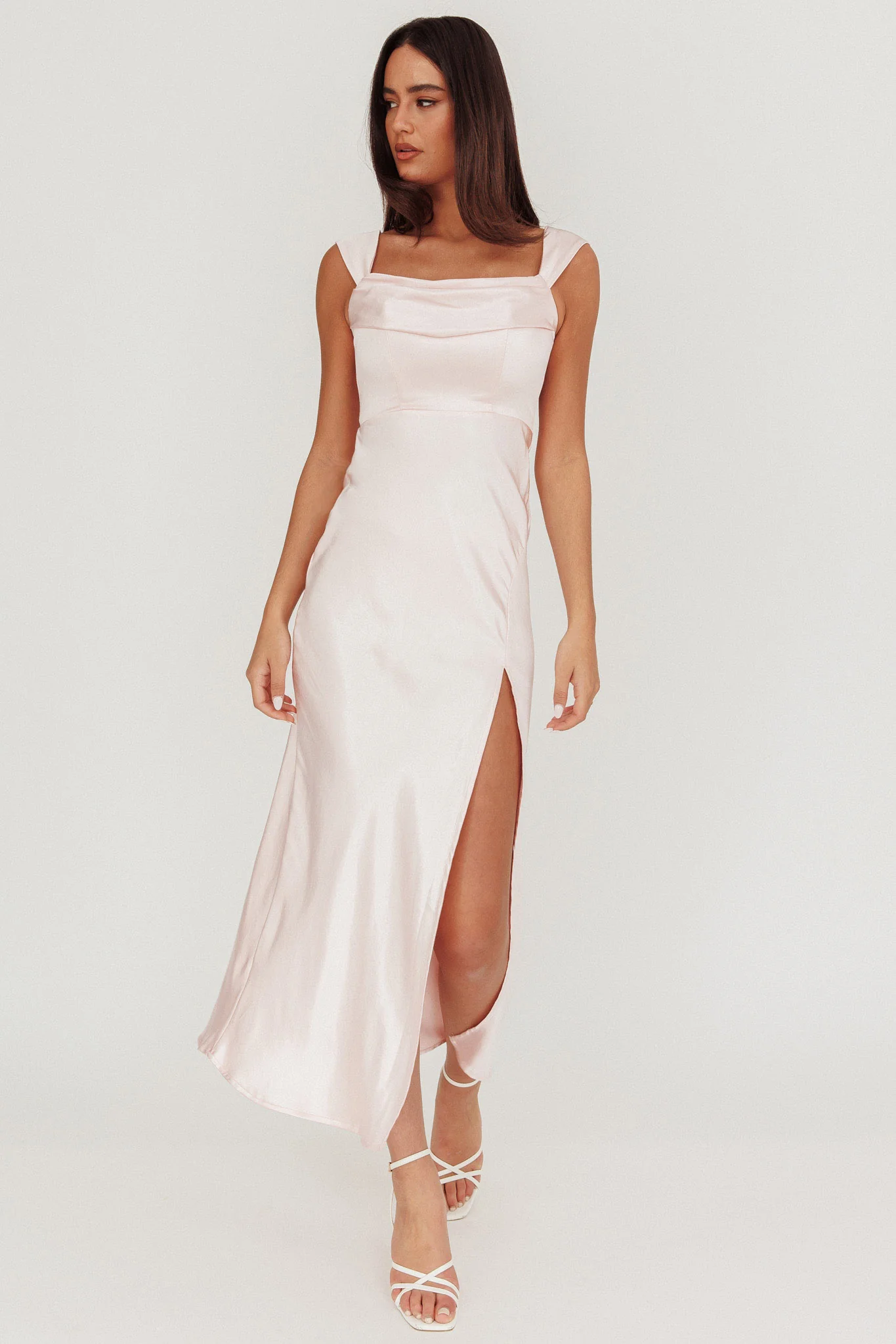 Lucinda Off-Shoulder V-Back Dress Blush