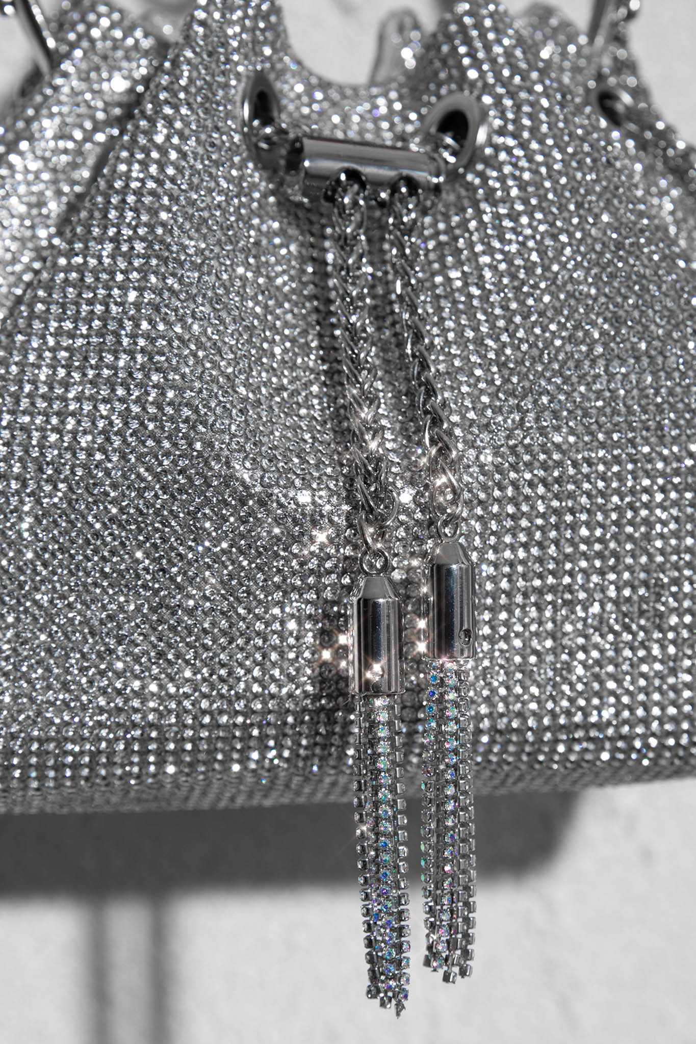 Hannah Diamante Bucket Bag Silver