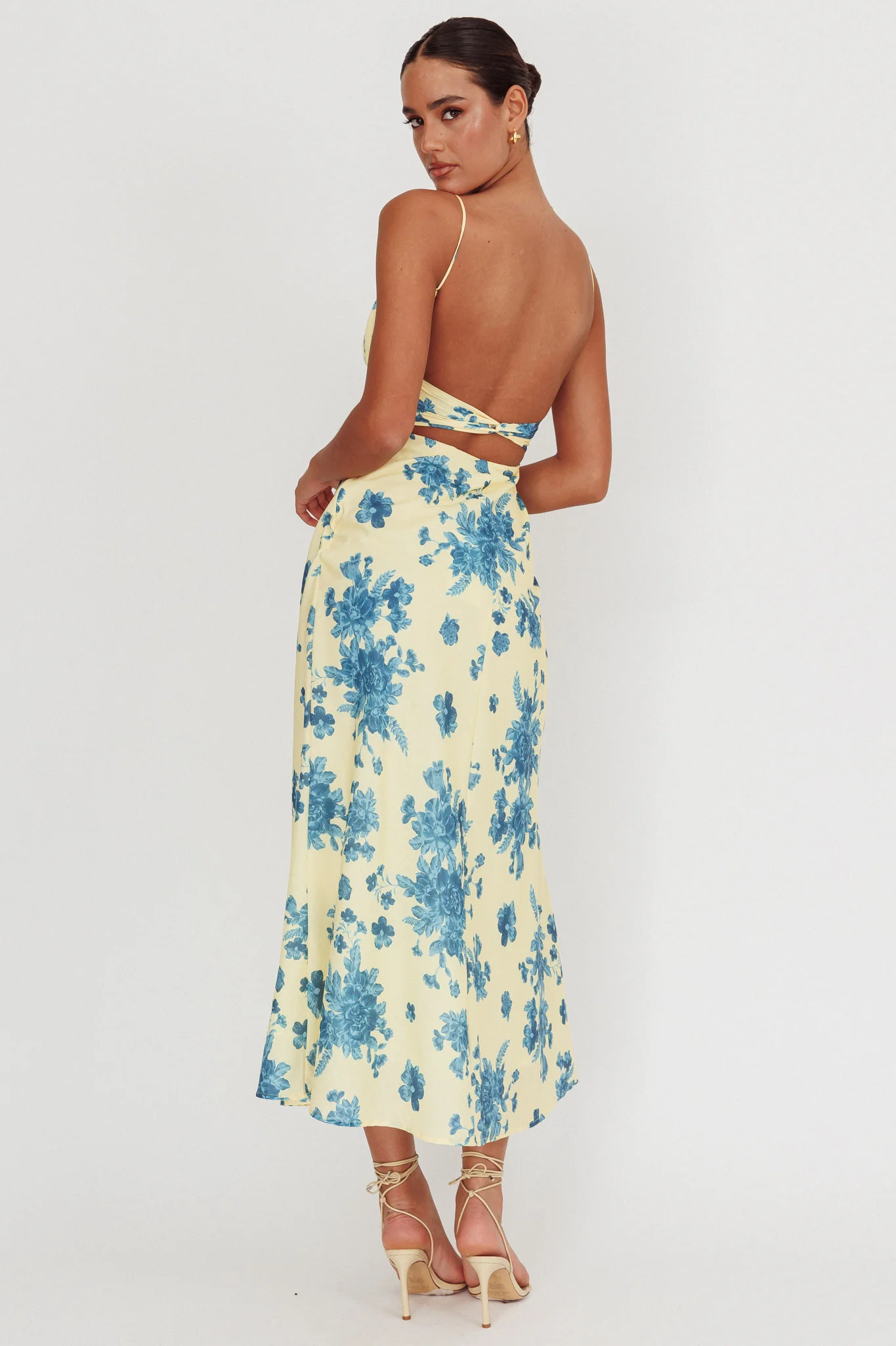 Nerida Low Back Twist Floral Maxi Dress Yellow