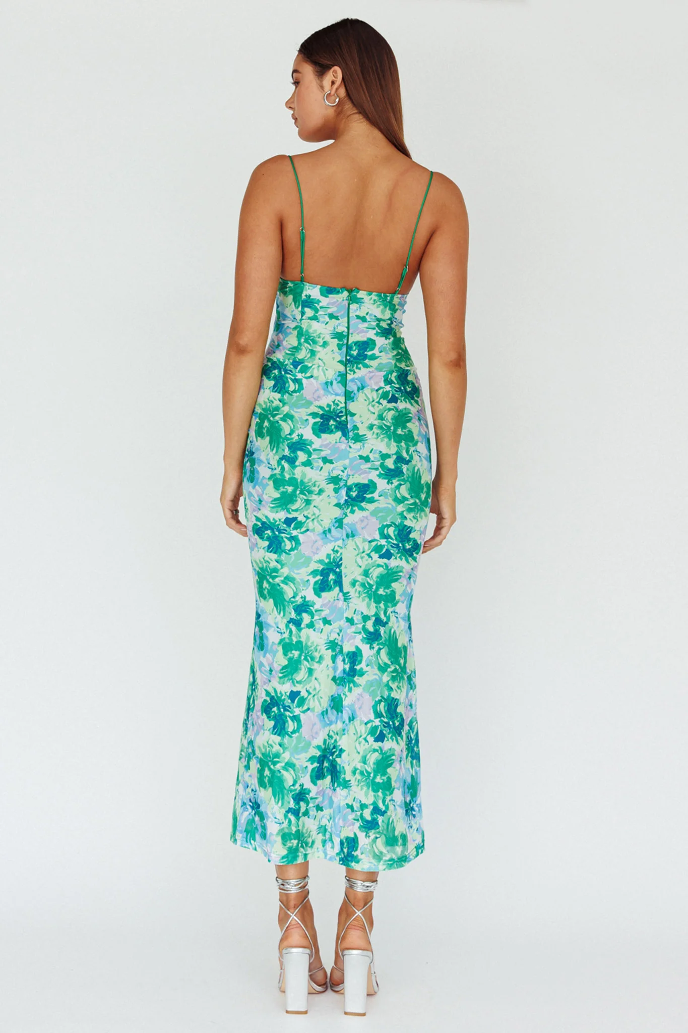 Teava Laced Waist Midi Dress Floral Green