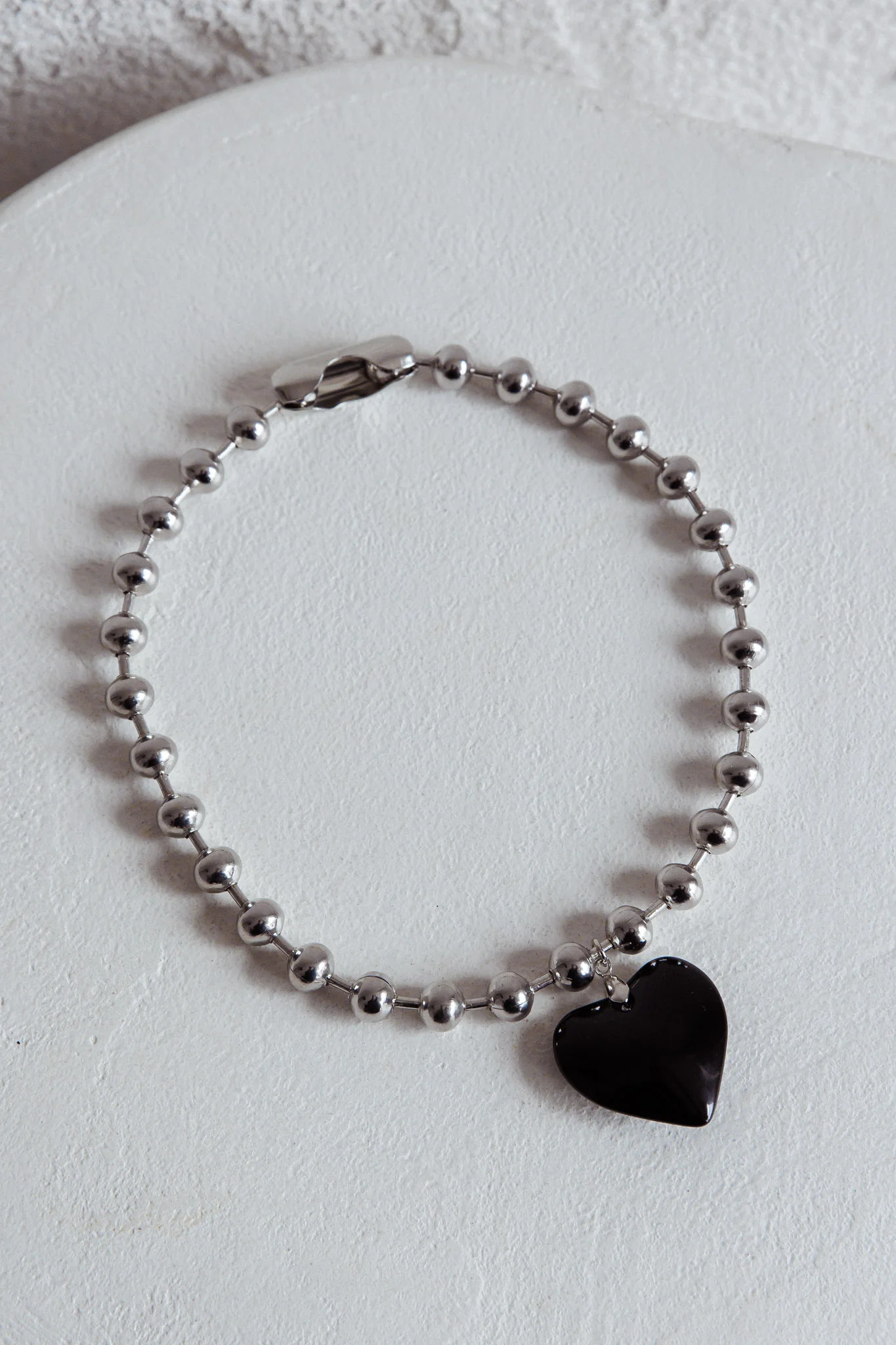 Lee Silver Bead Large Heart Necklace Black