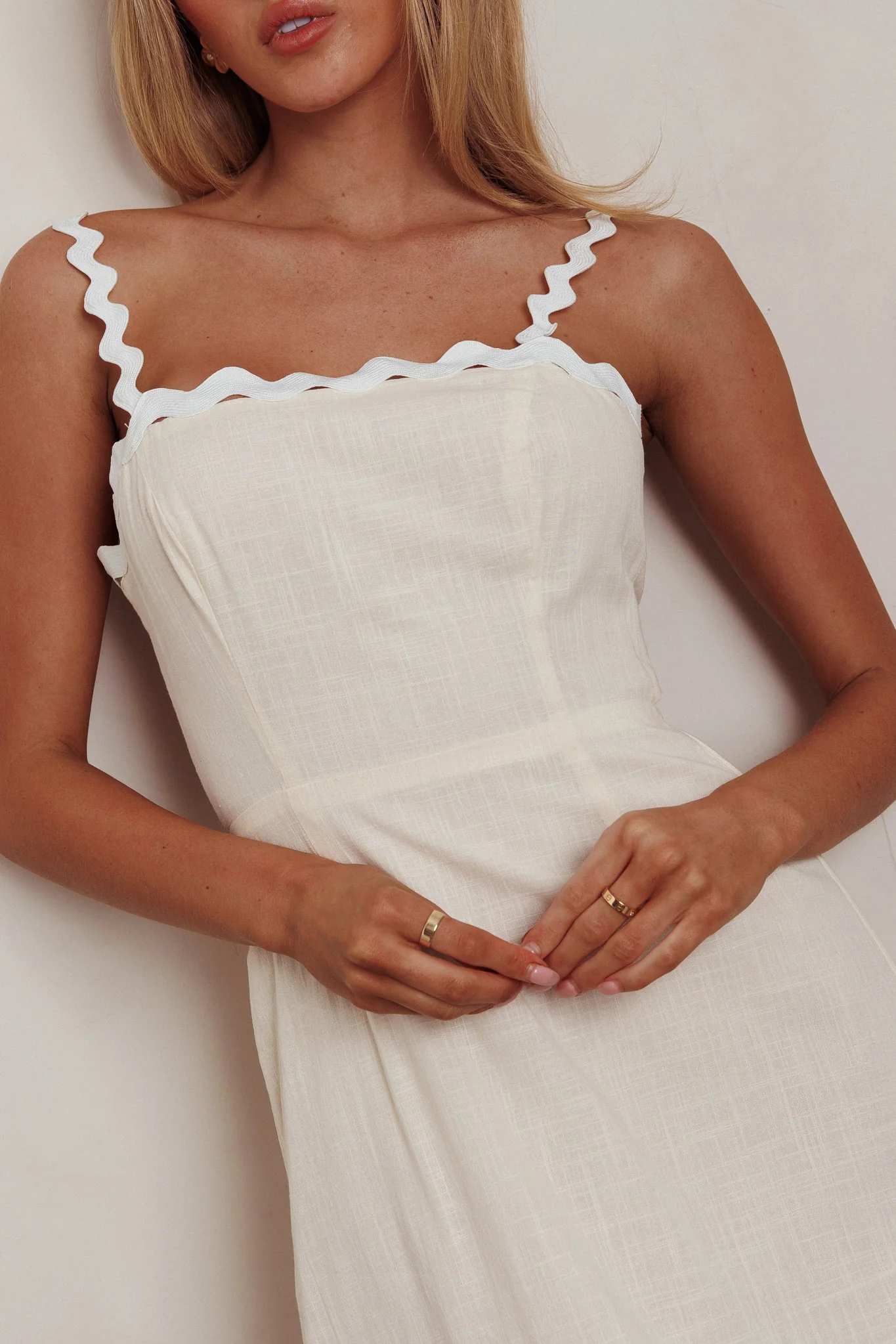 Montego Bay Ric Rac Strap Maxi Dress Oat