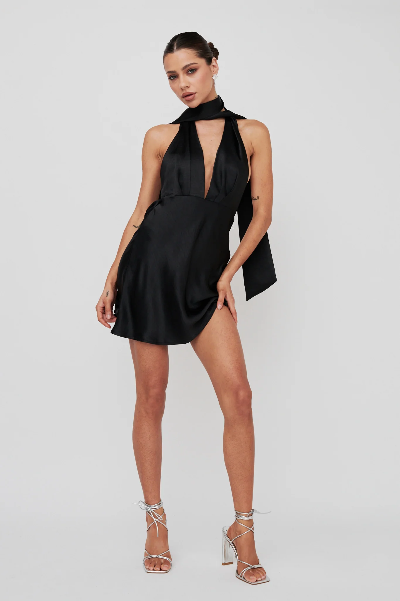 Italia Azure Halterneck Mini Dress Black