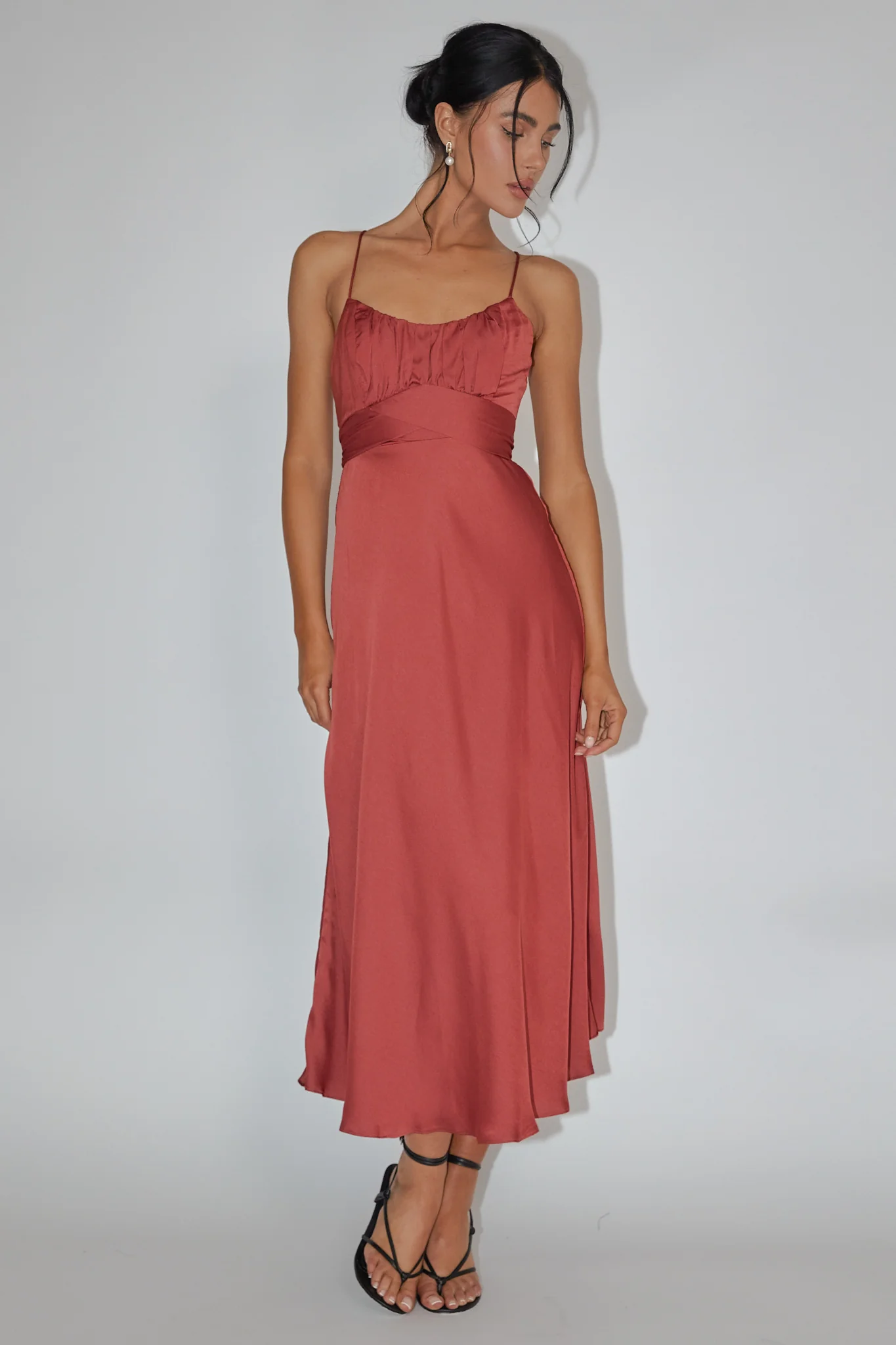 Linka Cami Strap Midi Dress Chocolate