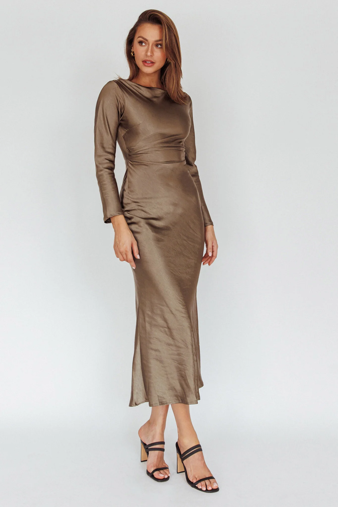 Loveland Cowl Back Midi Dress Olive