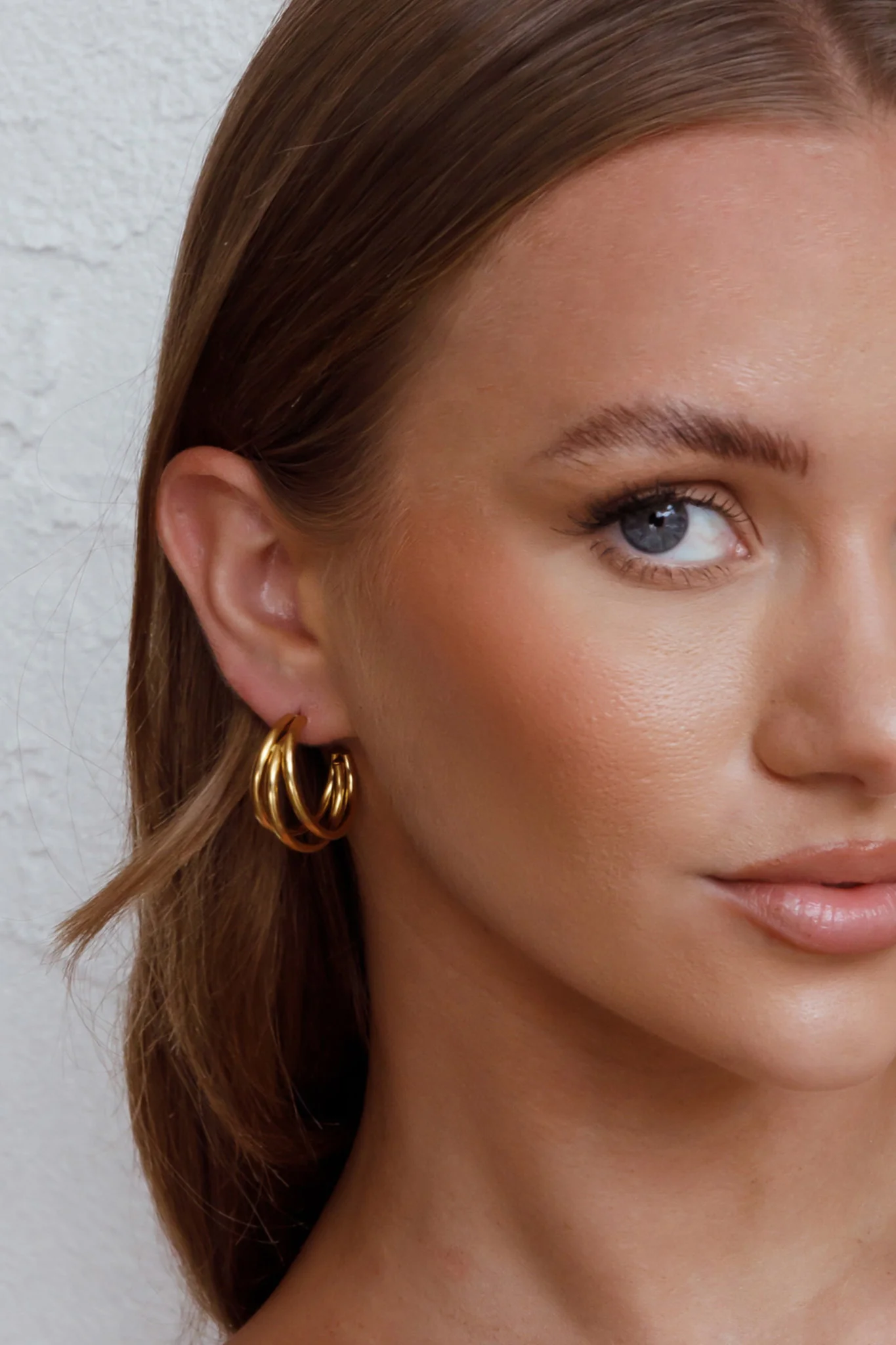 Dominique Triple Open Hoop Earrings Gold